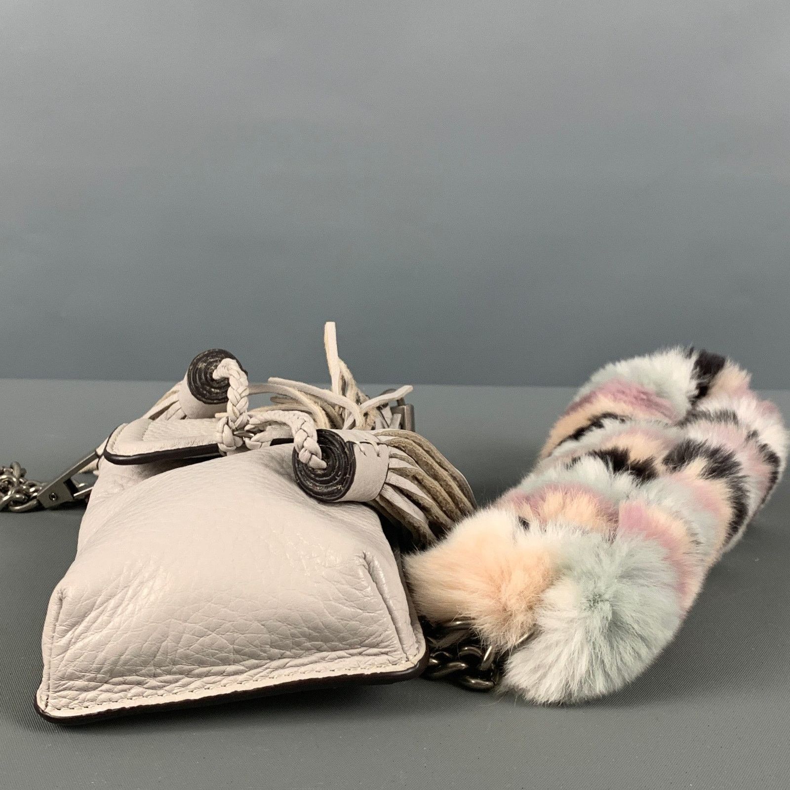 Rebecca Minkoff REBECCA MINKOFF Grey Rabbit Fur Leather Cross Body Handbag Size ONE SIZE - 5 Thumbnail