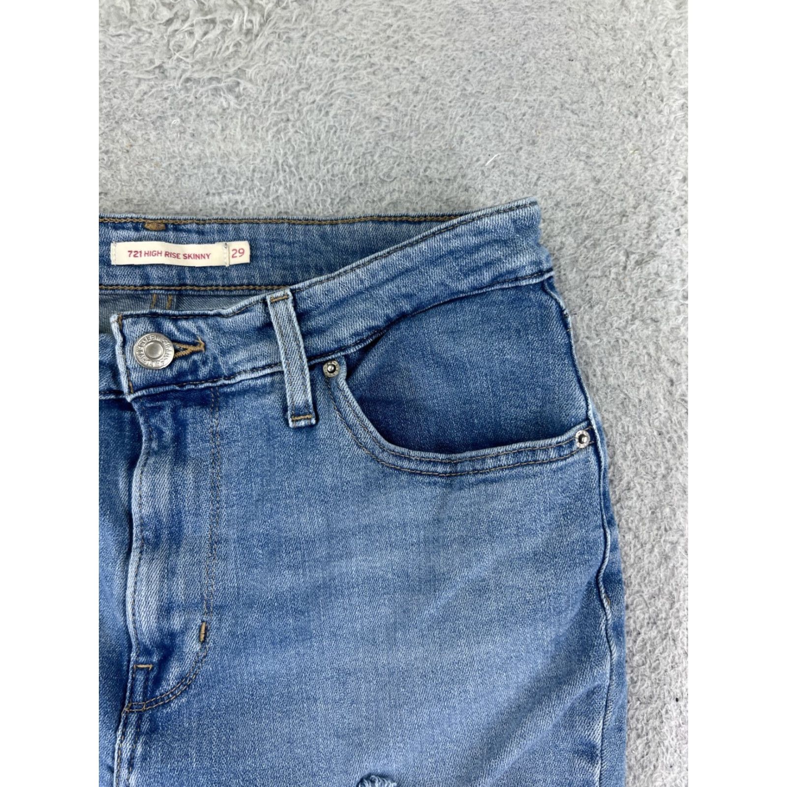 Levi's Levis Womens Short Denim 29 Blue 5-Pocket Distressed Cut-Off High Rise 721 Jeans Mid Rise Size 29" - 5 Thumbnail