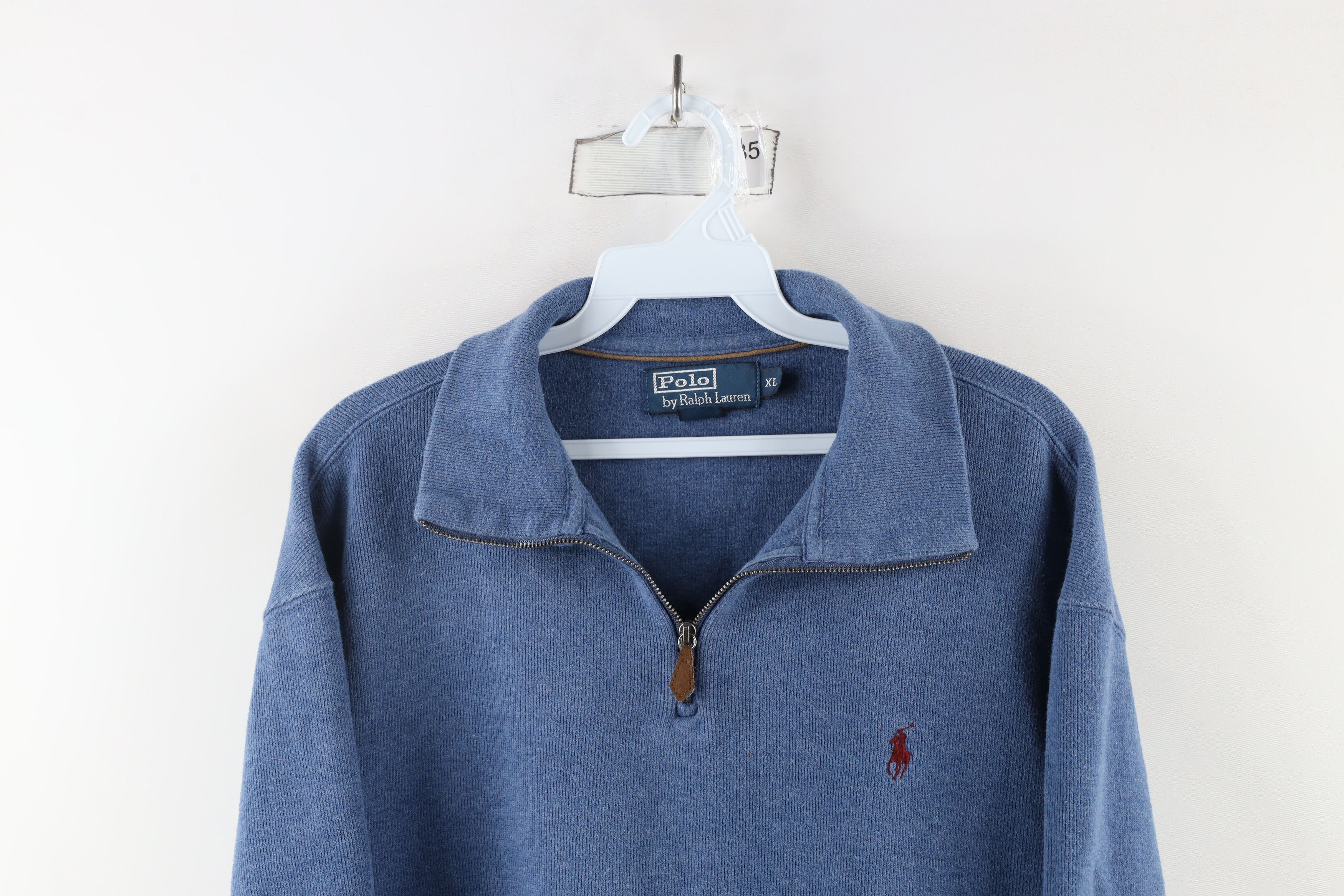 Ralph Lauren × Vintage Vintage 90s Ralph Lauren Ribbed Knit Half Zip Sweater Blue Size US XL / EU 56 / 4 - 2 Thumbnail