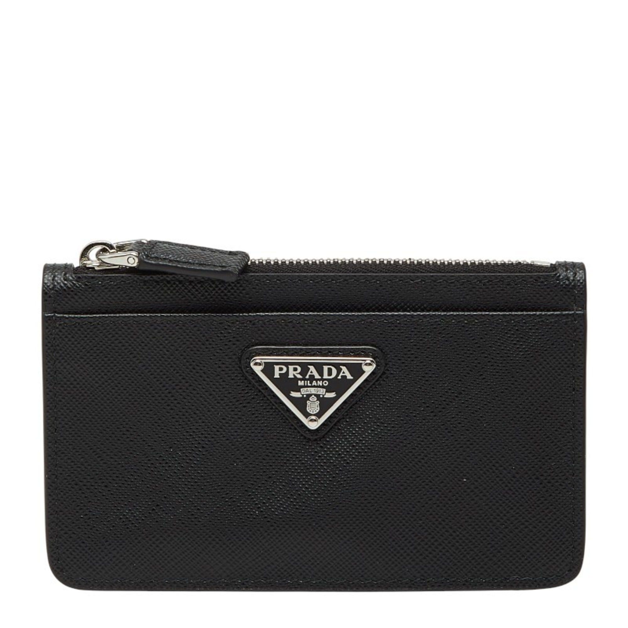 Prada Triangle Logo Plate Wallet/Coin Case/Business Card Case 2MC084 Black Saffiano Leather Women's PRADA
