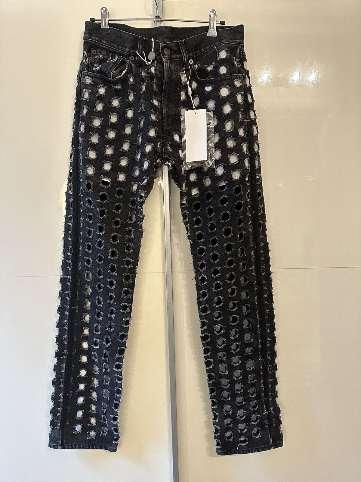 image of Maison Margiela Perforated Pants in Black, Women's (Size 26)
