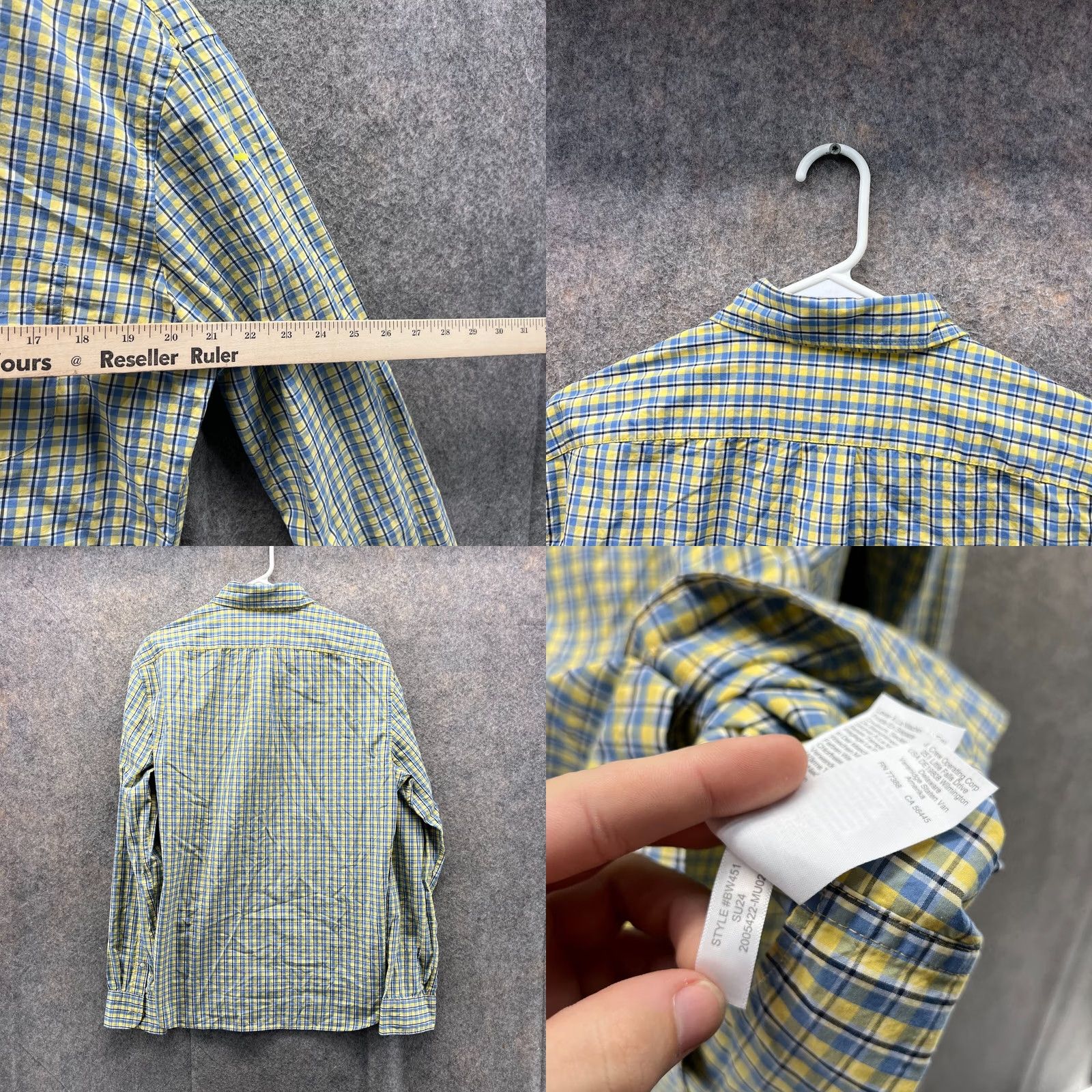 J.Crew J.CREW Shirt Men Large Cotton Green Yellow Button-Down Slim Plaid Casual Formal Workwear 44 in Chest Vintage No Size US L / EU 52-54 / 3 - 8 Thumbnail