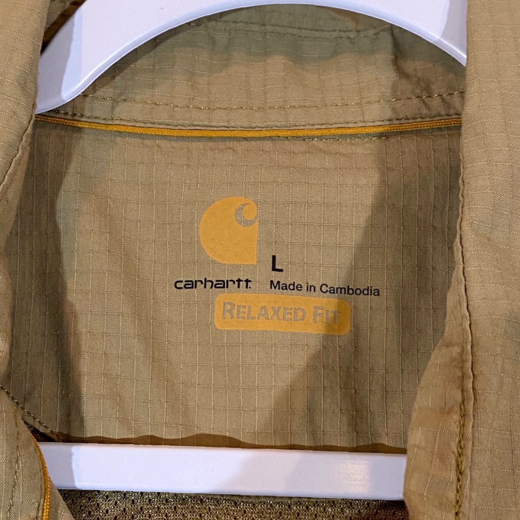 Carhartt VINTAGE Carhartt Shirt Mens Large Relaxed Fit Short Sleeve Button Up Cotton Nylon Brown Outdoors Reflective Chest Size US L / EU 52-54 / 3 - 3 Thumbnail
