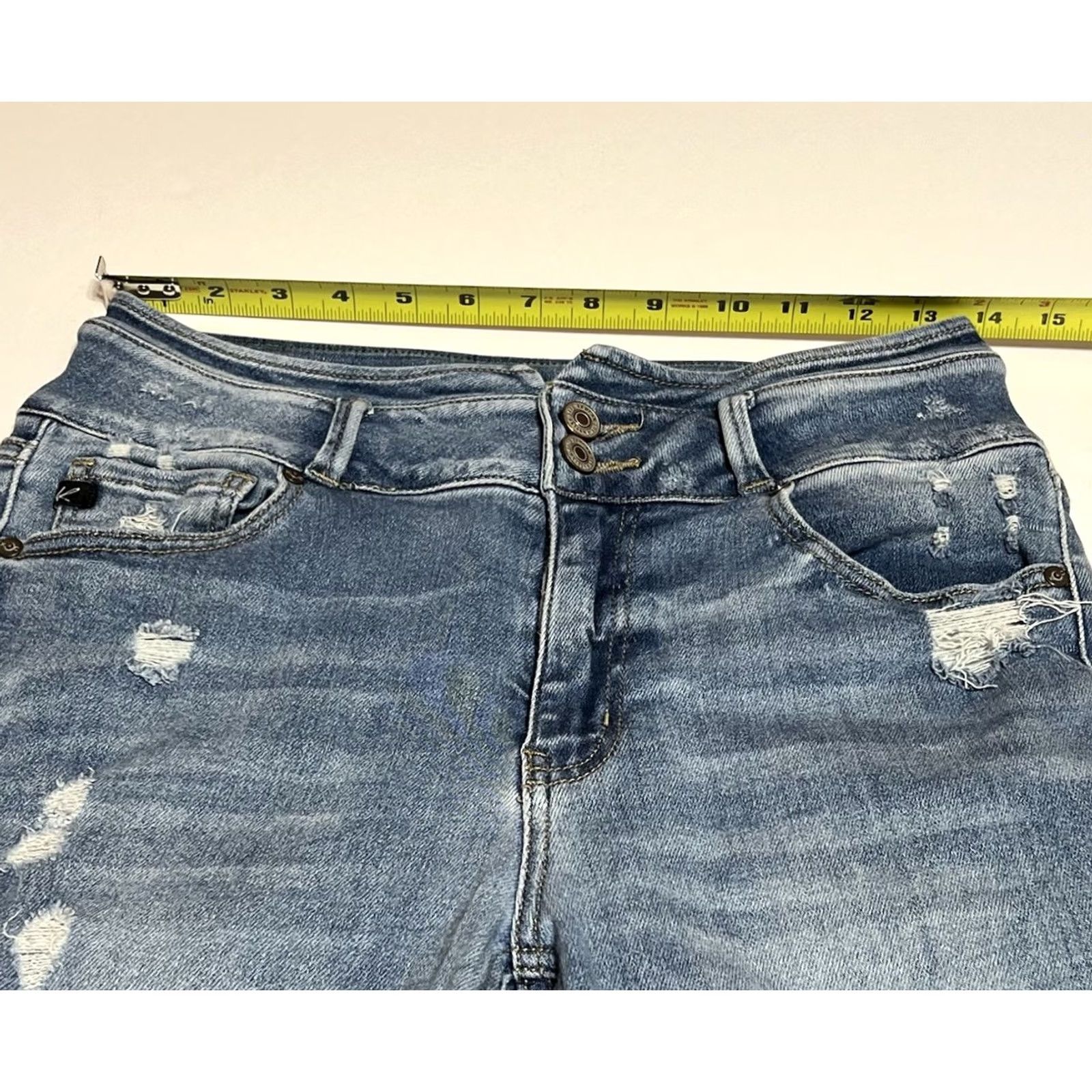 Vintage KanCan Jeans Womens 28x30 Blue High Rise Double Button Released Hem Flare Distressed Stretch 5-Pocket Denim Jeans Womens Regular Bohemian 90s Clothing Size 28" / US 6 / IT 42 - 3 Thumbnail