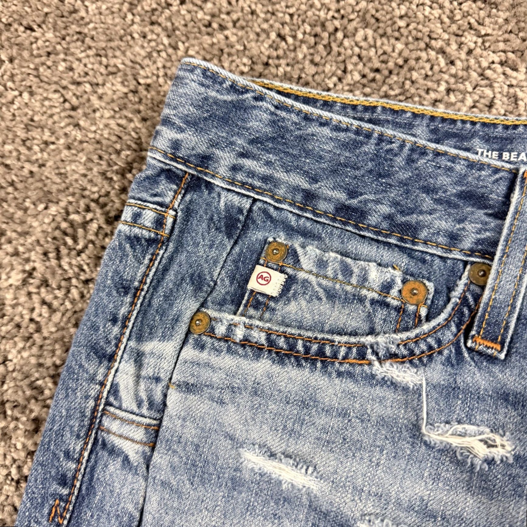 Denime AG Adriano Goldschmied Jeans Women Skinny Beau 26 Distressed Denim Blue 29x28 Regular Rise Mid Slouchy Inseam 28 Jeans Size 26" / US 2 / IT 38 - 3 Thumbnail