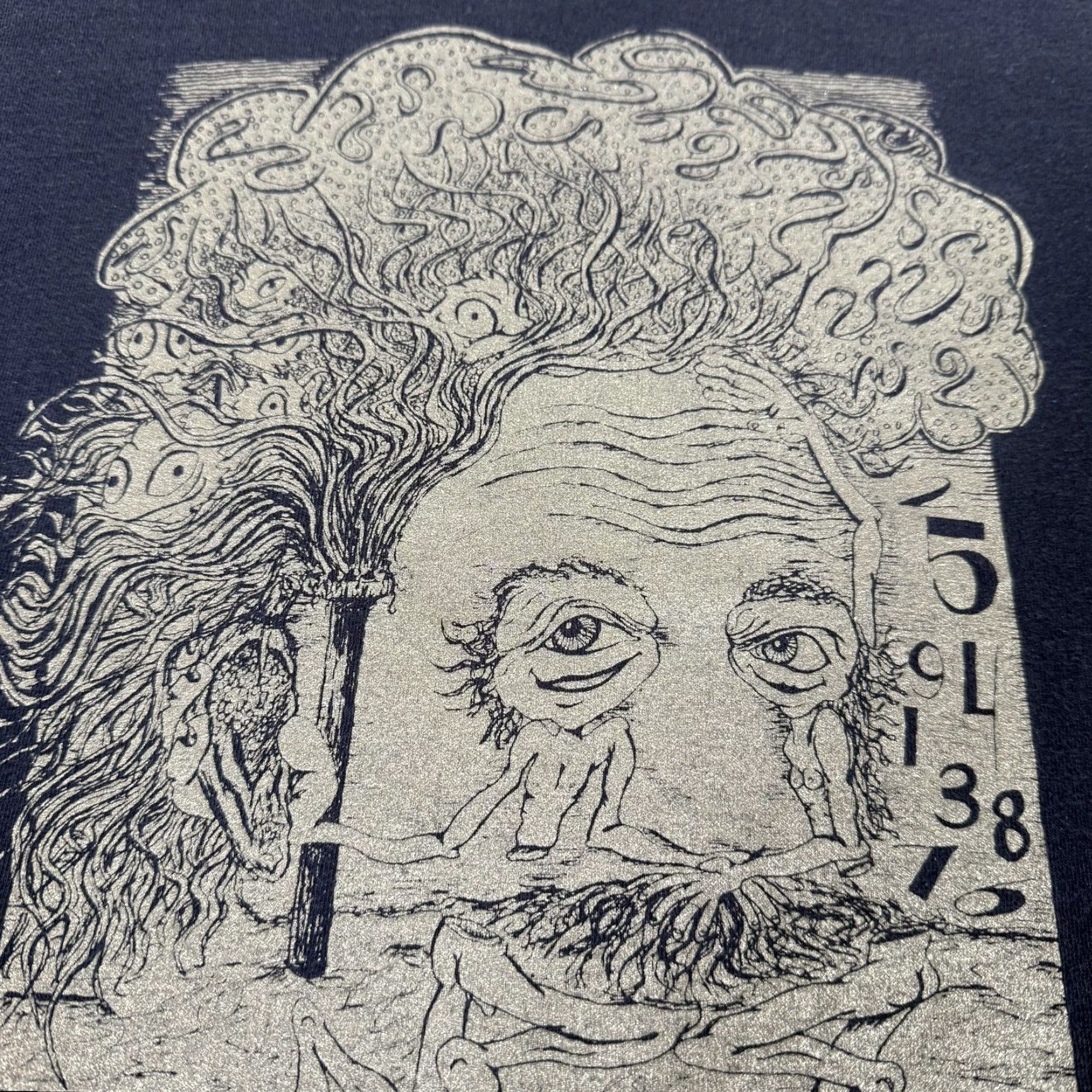 Fruit Of The Loom VINTAGE Albert Einstein Shirt Mens Large Navy Blue Scramble Campbell Graphic Print 90s Art Mens Size US L / EU 52-54 / 3 - 4 Thumbnail
