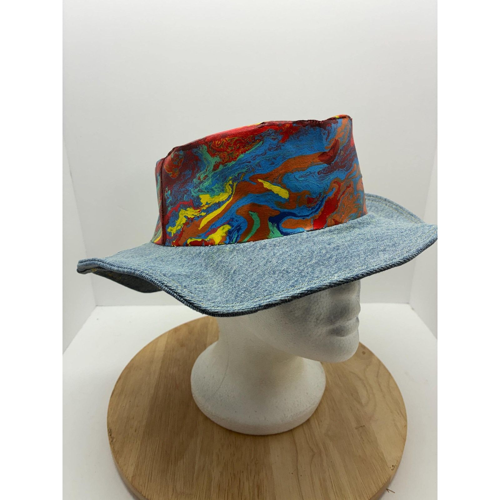 Other Hand Painted Abstract Hat – Size Small – Upcycled Denim Brim Size ONE SIZE - 10 Thumbnail