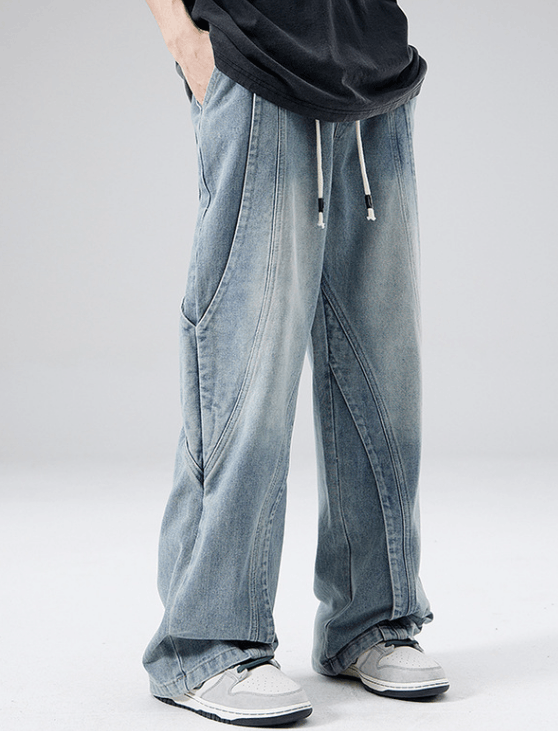 Japanese Brand Washed blue straight loose American drawstring jeans Size US 32 / EU 48 - 1 Thumbnail