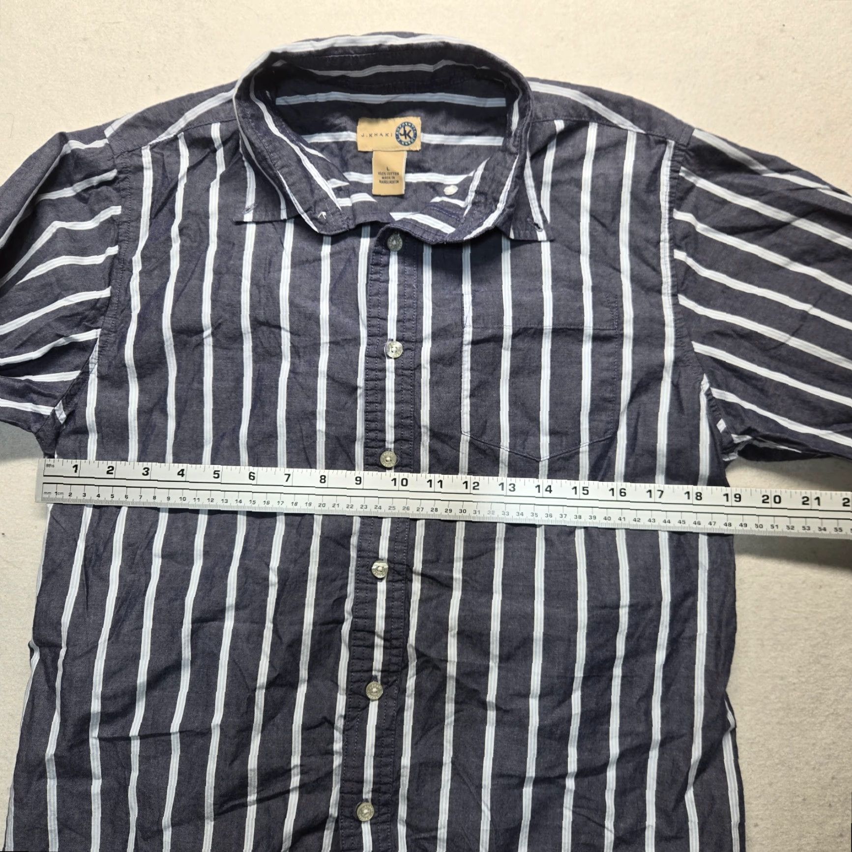 Vintage J. Khaki Gray White Striped Button-Down Up Long Sleeve Shirt Men's L Large Size US L / EU 52-54 / 3 - 4 Thumbnail