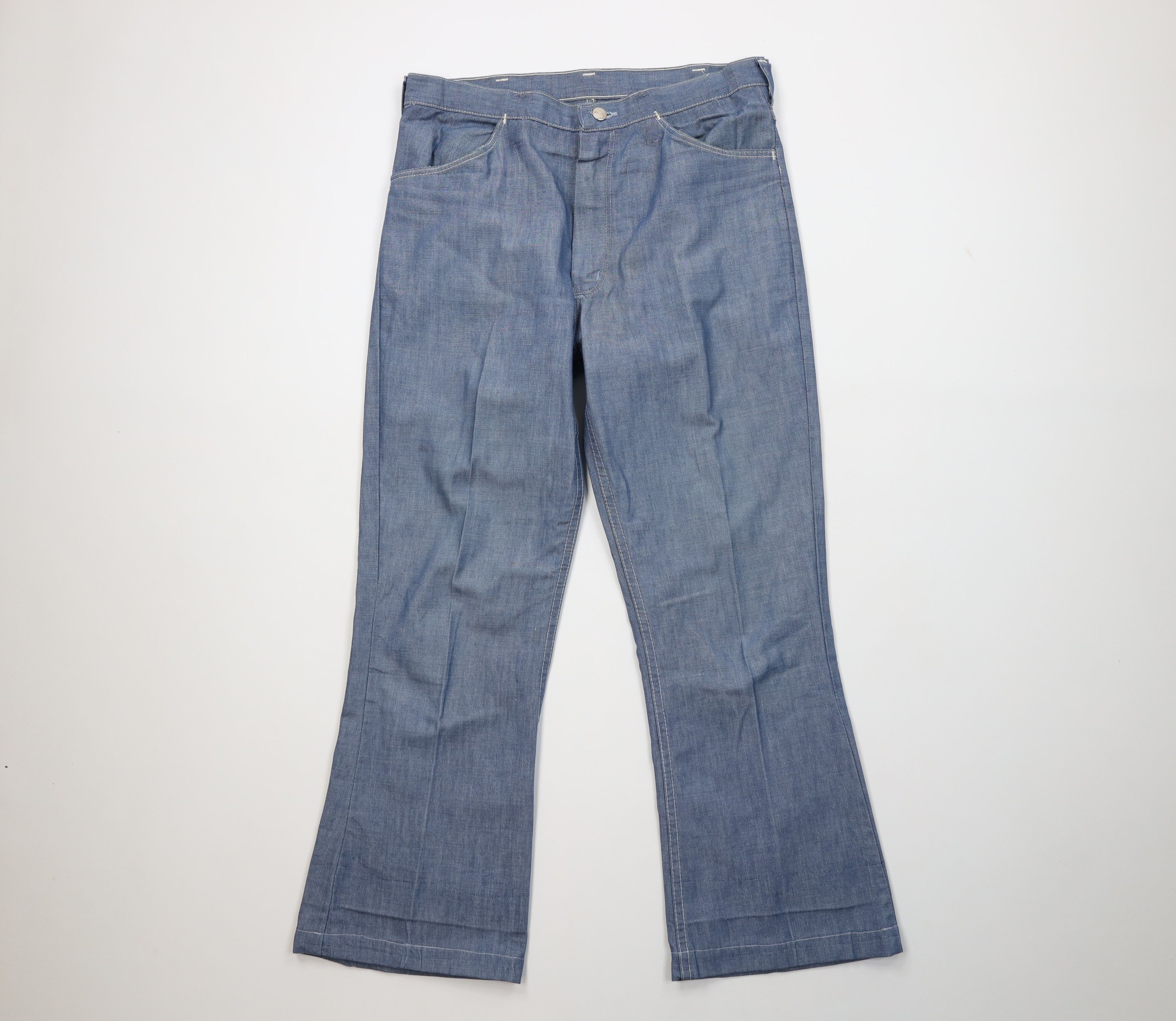 Vintage Vintage 60s Streetwear Chambray Flared Wide Leg Jeans USA Size US 34 / EU 50 - 1 Thumbnail