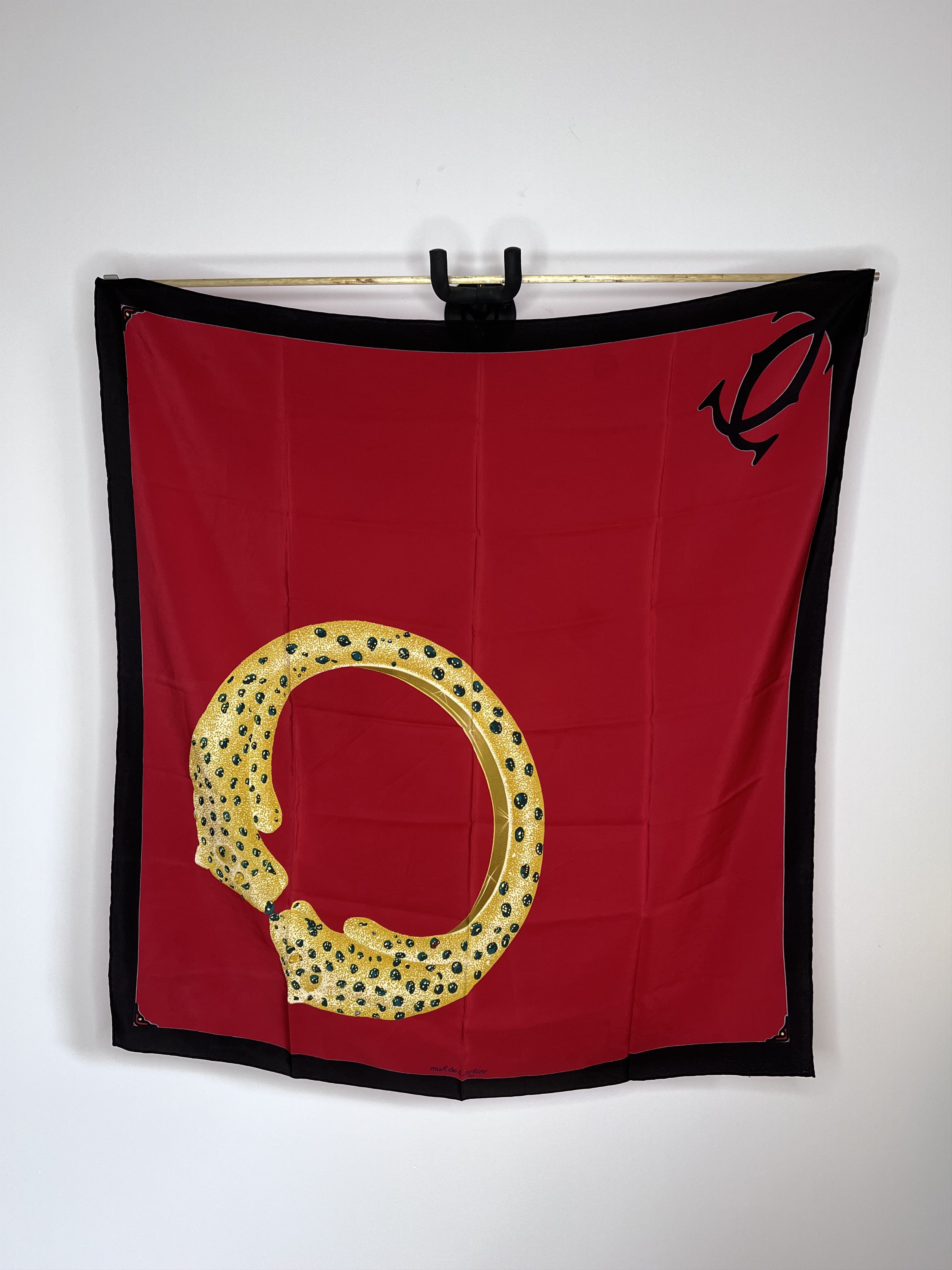 Cartier MUST DE CARTIER SILK SCARF RING PANTHERE RED BLACK AUTHENTIC Size ONE SIZE - 1 Thumbnail