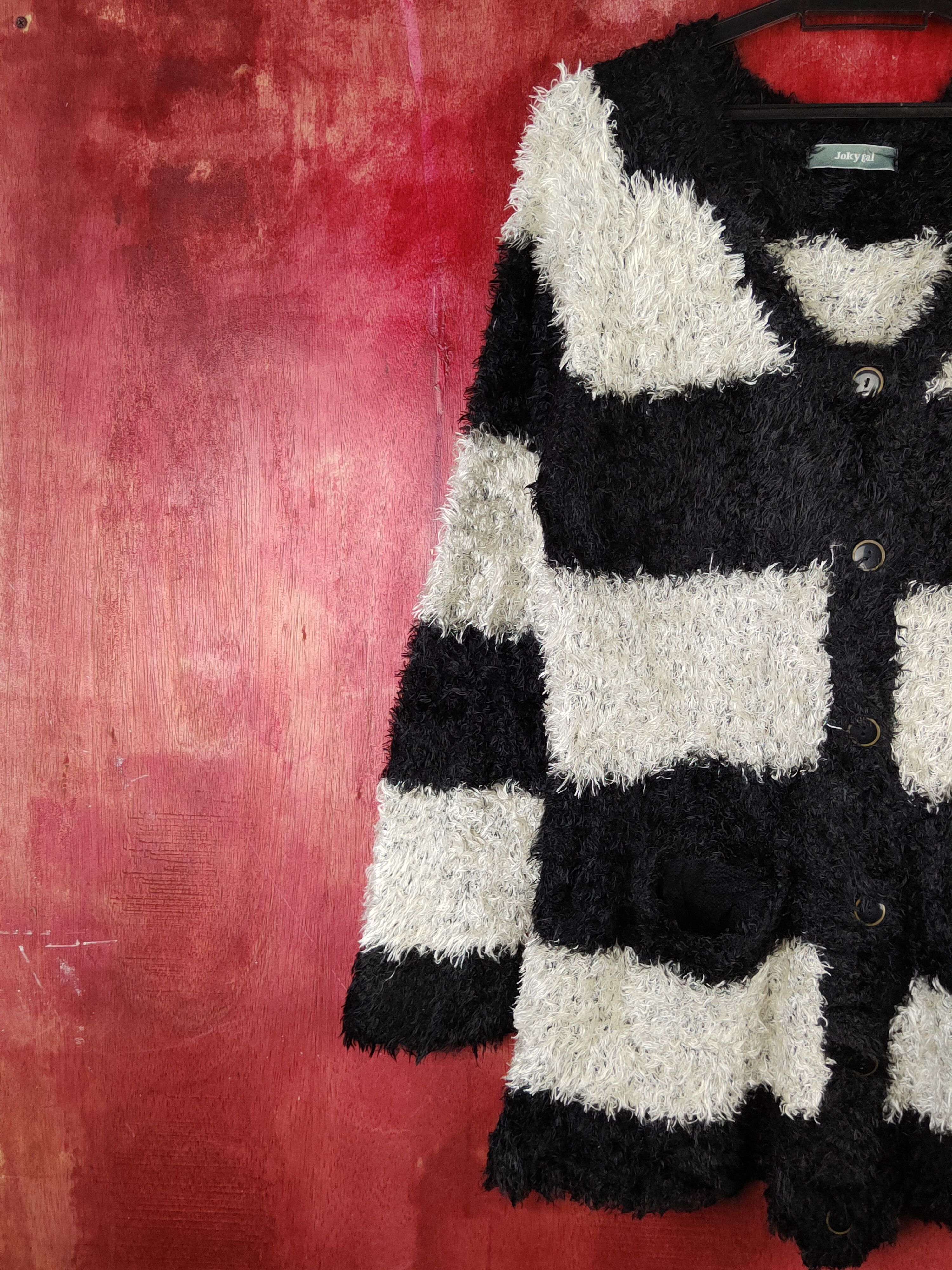 Japanese Brand × Vintage Jocky Gal Black White Shag Shaggy Fur Mohair Knitwear #S1891 Size L / US 10 / IT 46 - 3 Thumbnail