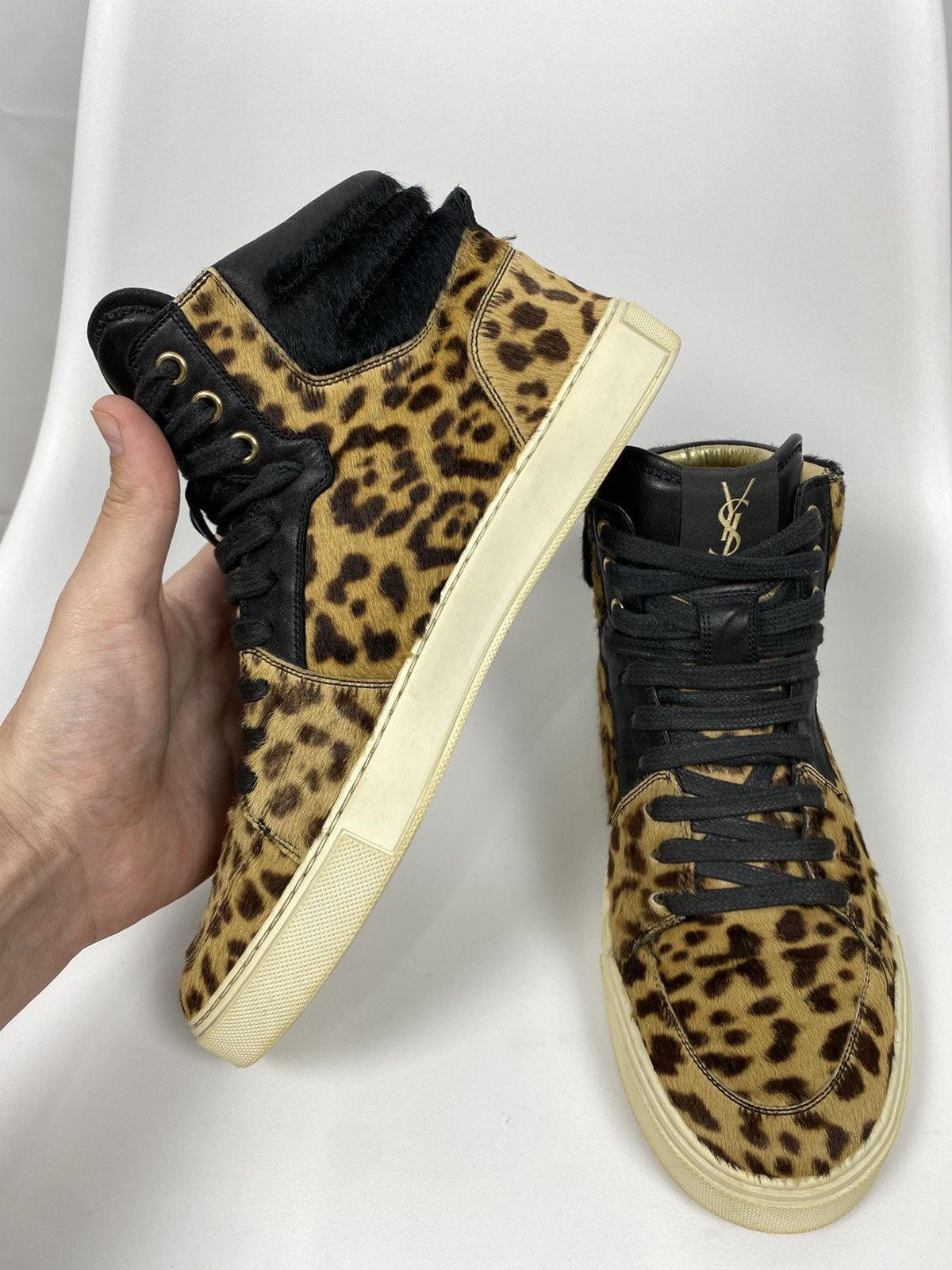 Saint Laurent Paris × Yves Saint Laurent YSL Saint Laurent Pony Hair Hi-Top Sneakers Leopard Print 39 Size US 9 / IT 39 - 7 Thumbnail
