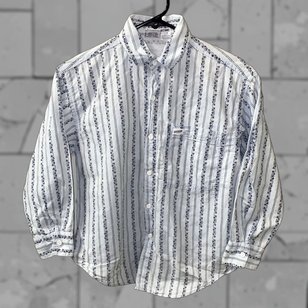 Guess VINTAGE Guess Shirt Women Gray 100% Cotton Long Sleeve Button-Up Size 12 Geometric USA Made Womens Size XL / US 12-14 / IT 48-50 - 1 Thumbnail