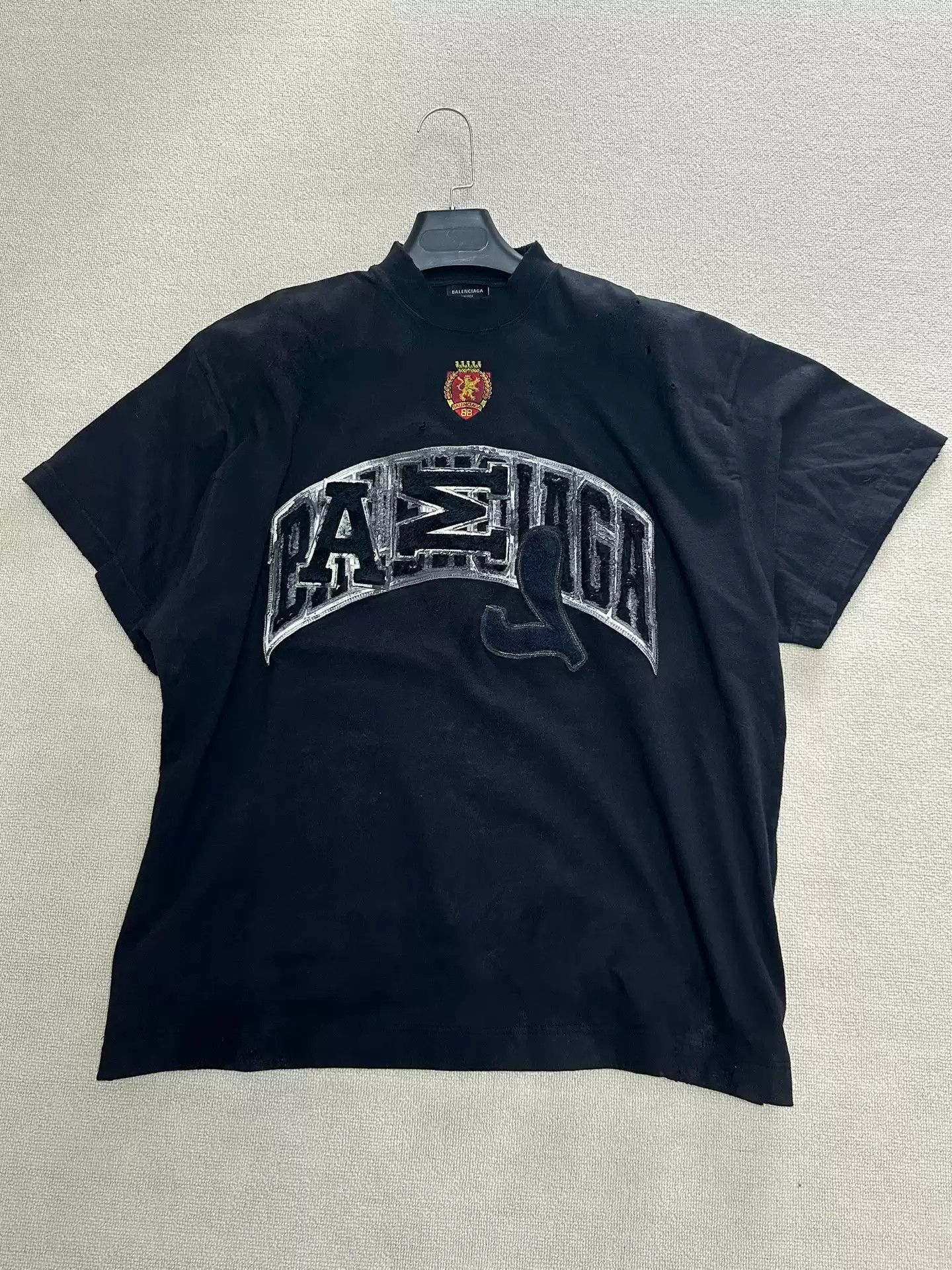 Balenciaga Balenciaga 23SS Mud Dyed Manchester United Damaged Old Velcro  Short sleeved T-shirt | Grailed