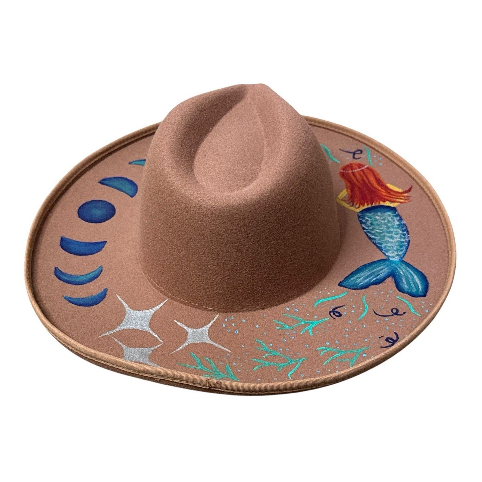 Handmade Handmade Painted Moon Mermaid Rancher Western Hat Whimsical Size ONE SIZE - 3 Thumbnail