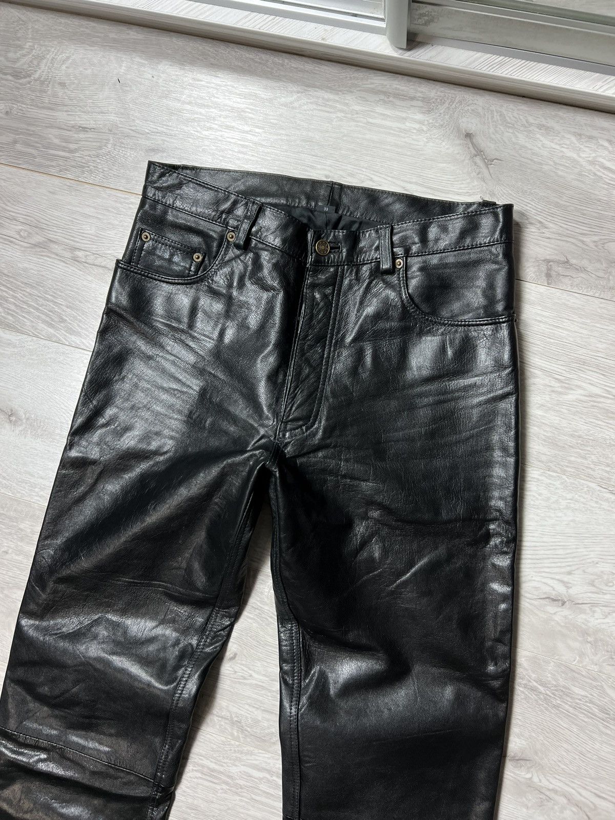 Genuine Leather × Vintage Vintage Men’s Real Leather Pants – Biker Black – Size 33 Size US 33 - 2 Thumbnail