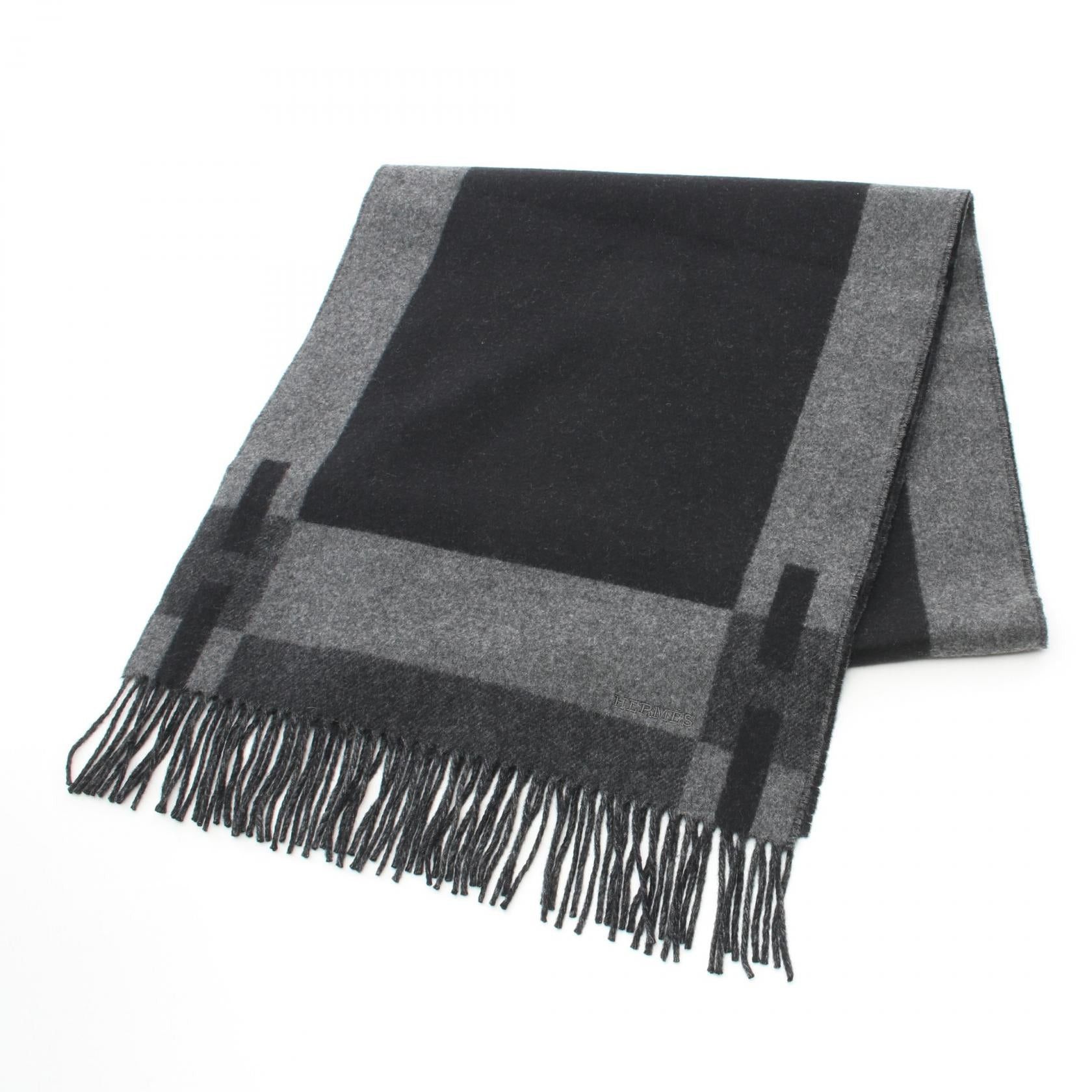 Hermes Hermes H Passant Scarf Cashmere Black Gray Size ONE SIZE - 1 Thumbnail