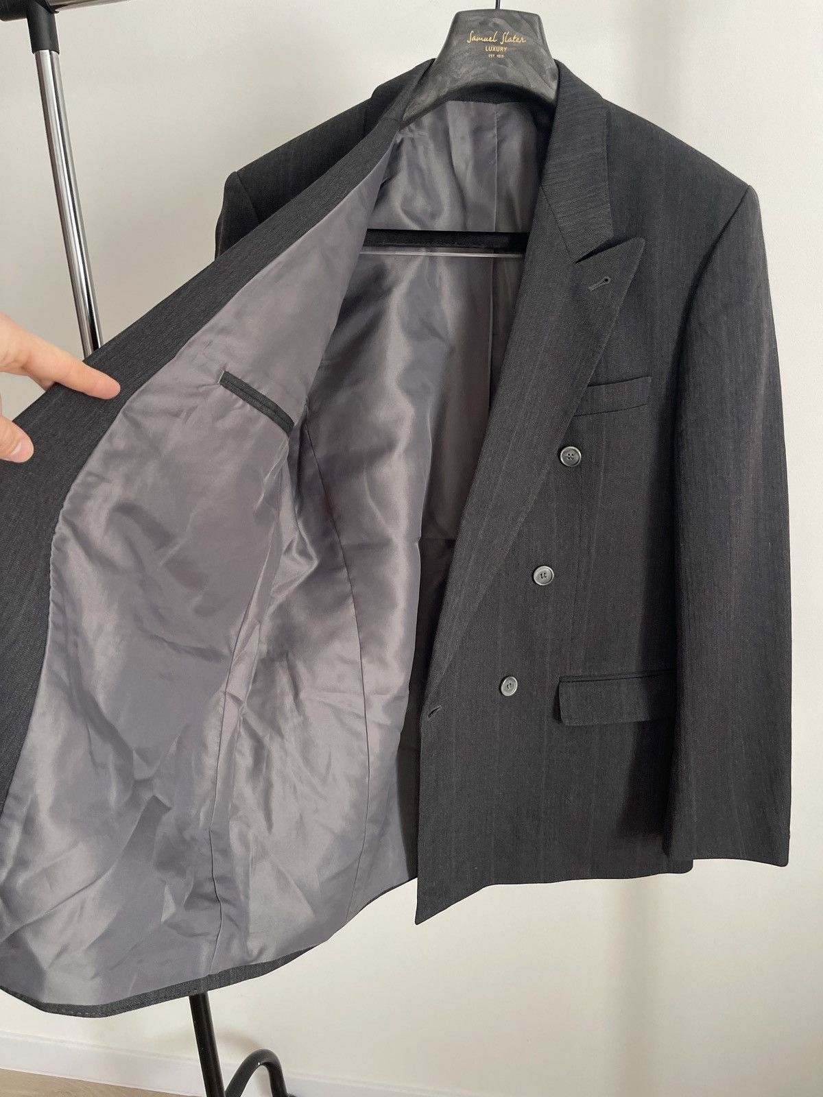 Vintage Double-breasted vintage blazer classic jacket gray wool Size 40R - 5 Thumbnail