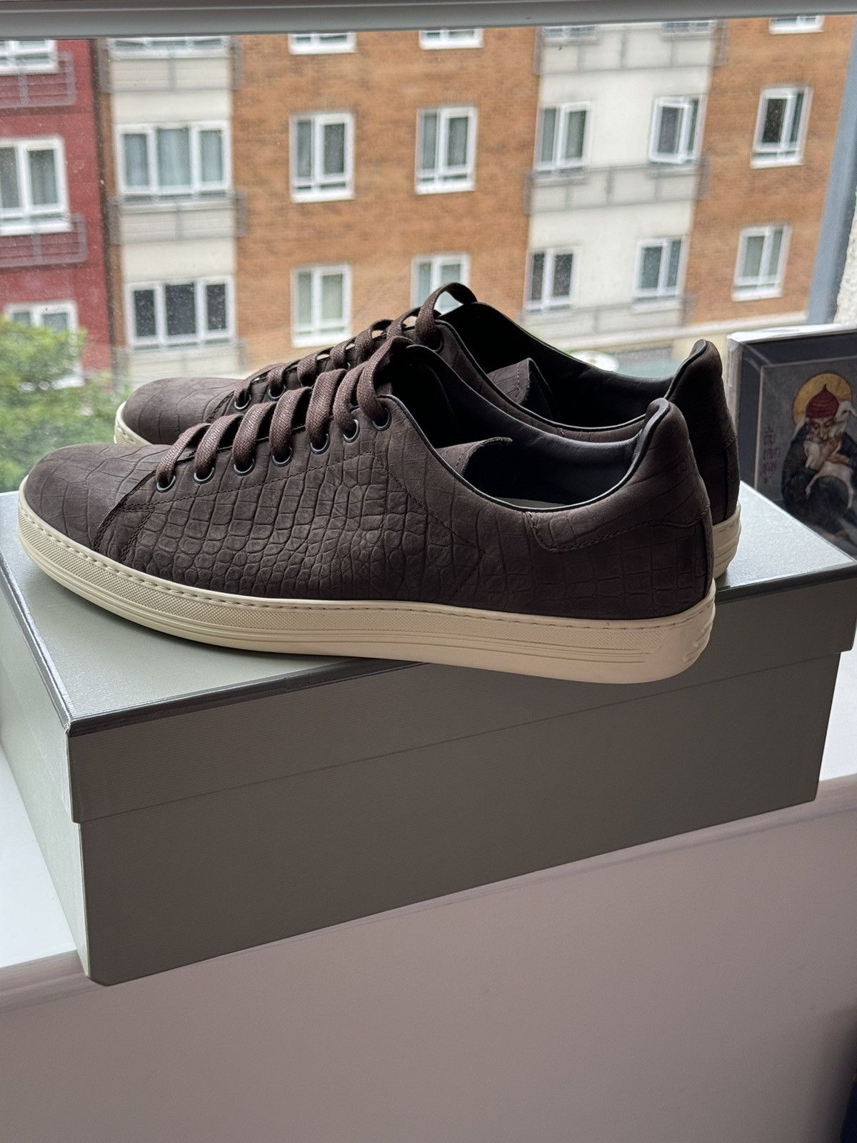 Tom Ford TOM FORD Brown Stamped Croc Nubuck Warwick Sneakers Size US 10 / EU 43 - 3 Thumbnail