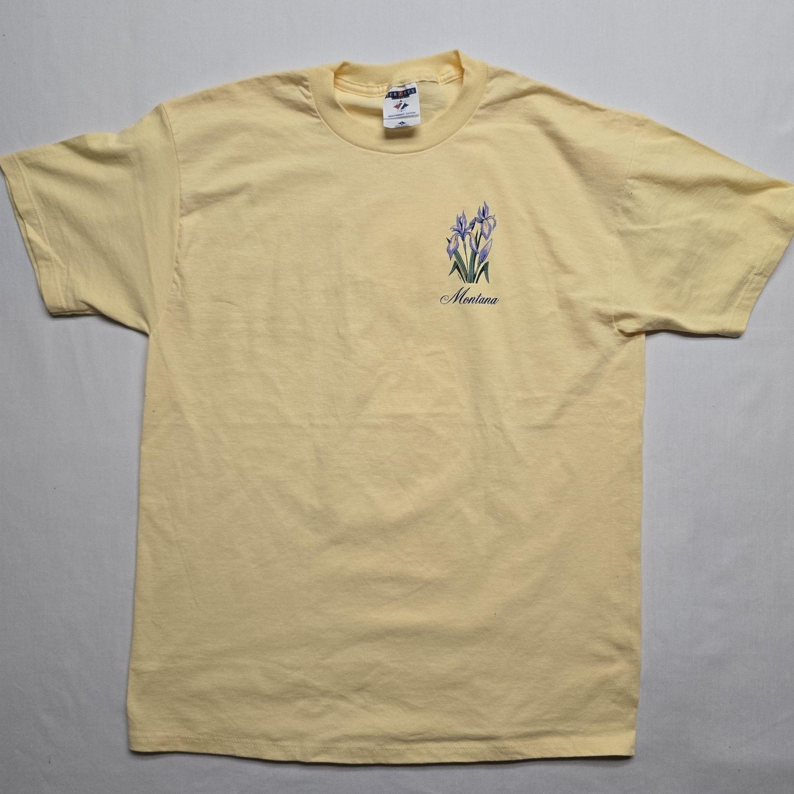 Jerzees Vintage Montana Shirt L Yellow Floral Iris Graphic 90s Size US L / EU 52-54 / 3 - 1 Thumbnail