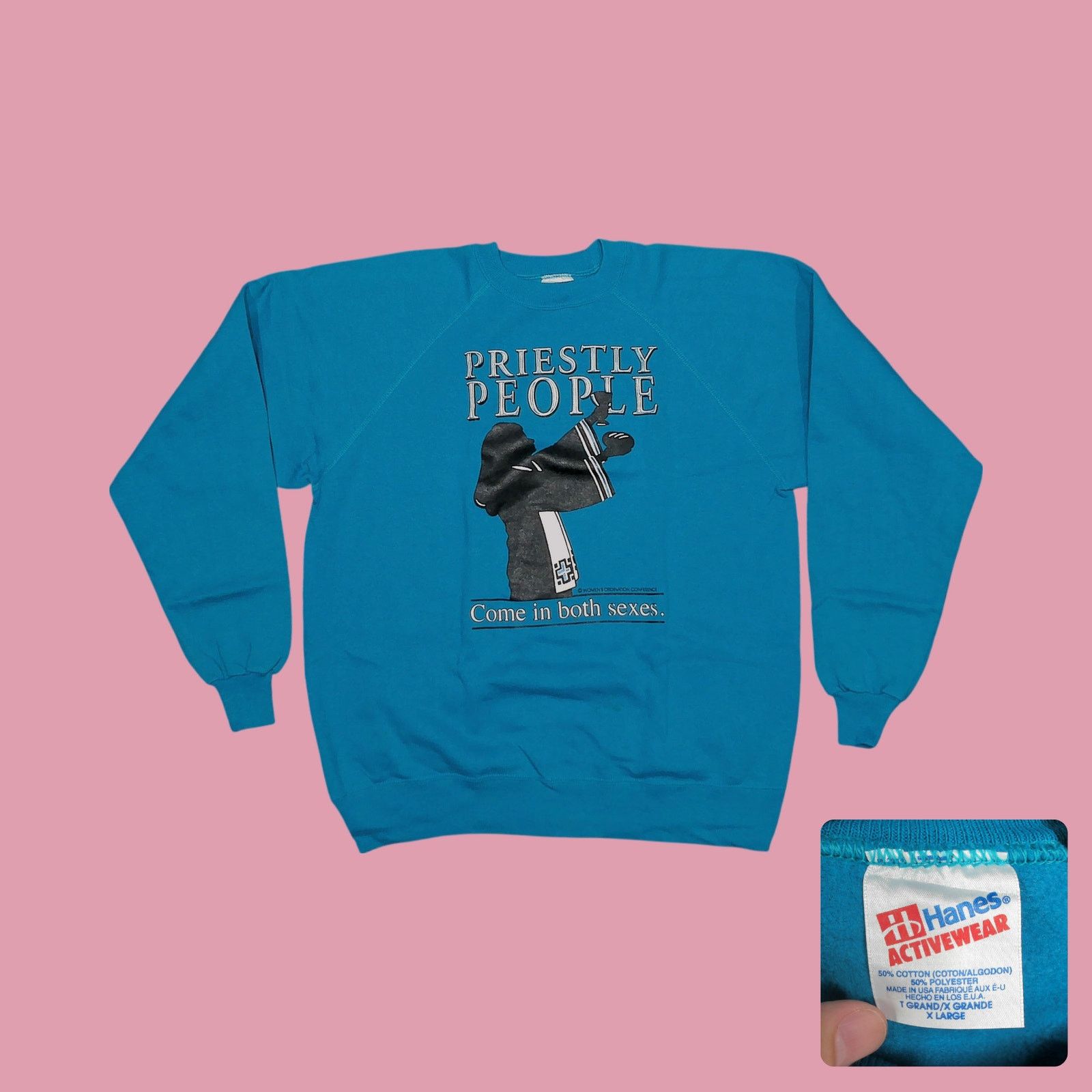 Hanes Hanes Vintage 90s Priestly People 50/50 Raglan Sweatshirt Size XL / US 12-14 / IT 48-50 - 1 Thumbnail