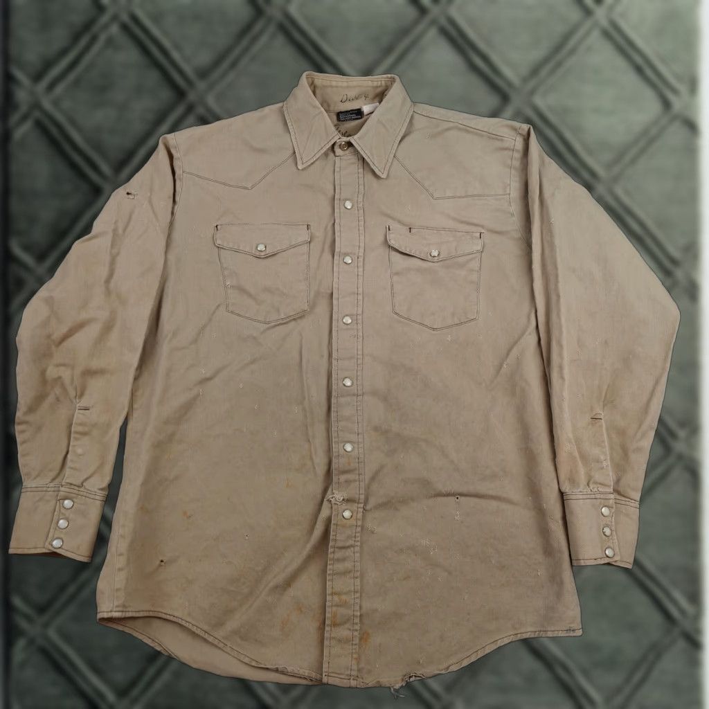 Vintage VINTAGE Prentiss Shirt Mens Large Beige Twill Western Pearl Snap Button USA Size US L / EU 52-54 / 3 - 1 Thumbnail
