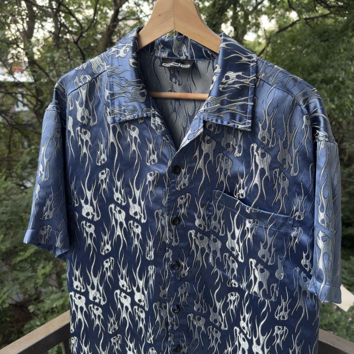 Vintage Y2K Metallic Skull Flame Shirt ERD Grunge Chrome ERL Jnco Size US L / EU 52-54 / 3 - 3 Thumbnail
