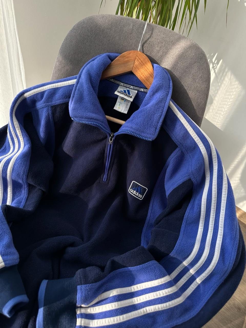 Adidas × Vintage Vintage Adidas 1/4 zip fleece blue hoodie Size US M / EU 48-50 / 2 - 24 Thumbnail
