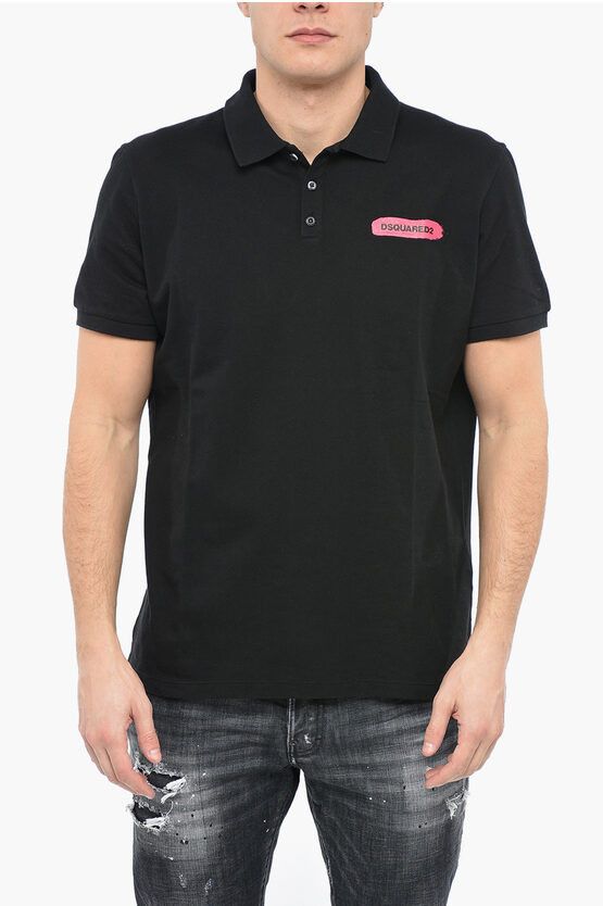 image of Dsquared2 Tennis Polo Shirt With Paint Effect Logo in Black, Men's (Size XL)