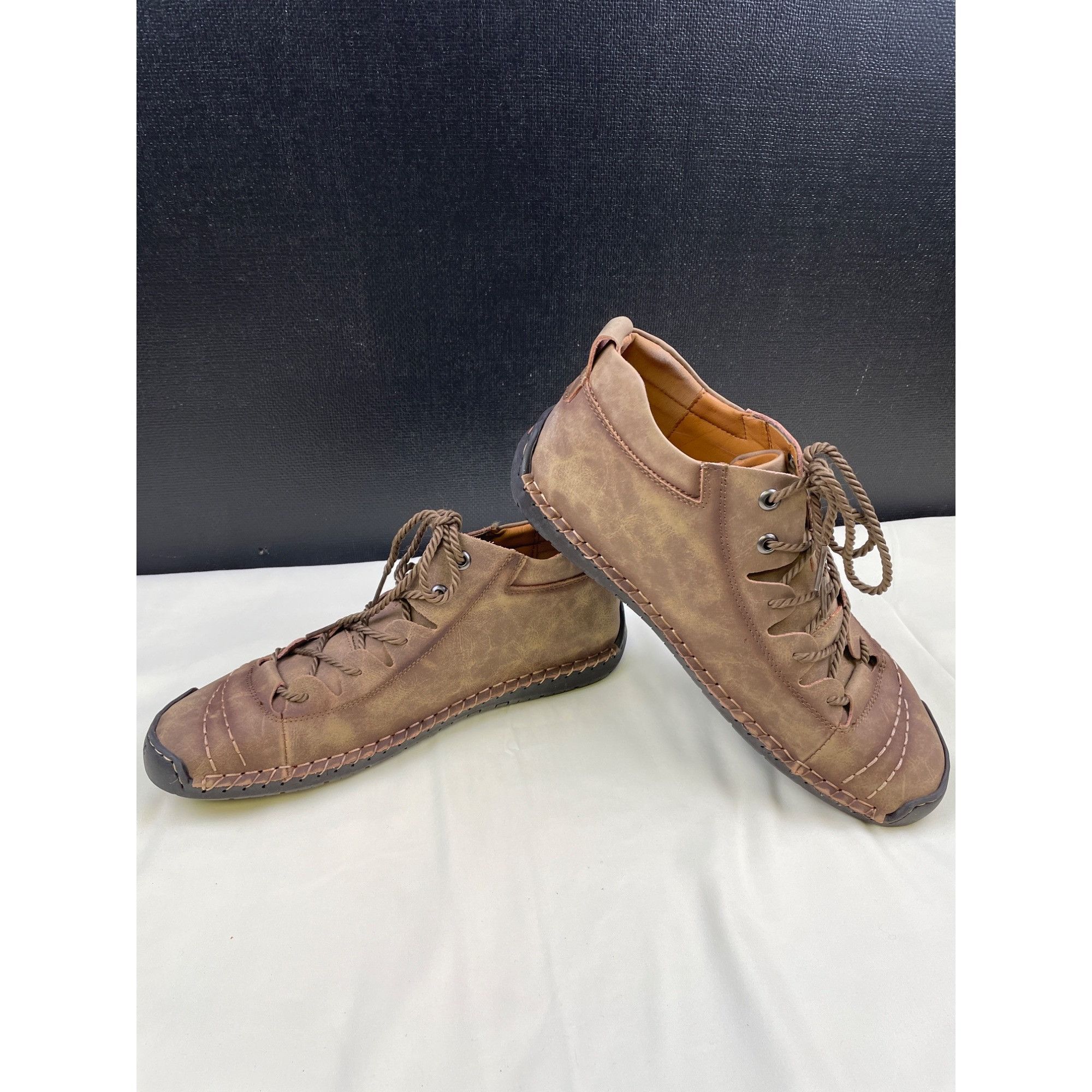Other Alcubieree Men's Tan Leather Casual Shoes Lace up Ankle Size Size US 11.5 / EU 44-45 - 3 Thumbnail