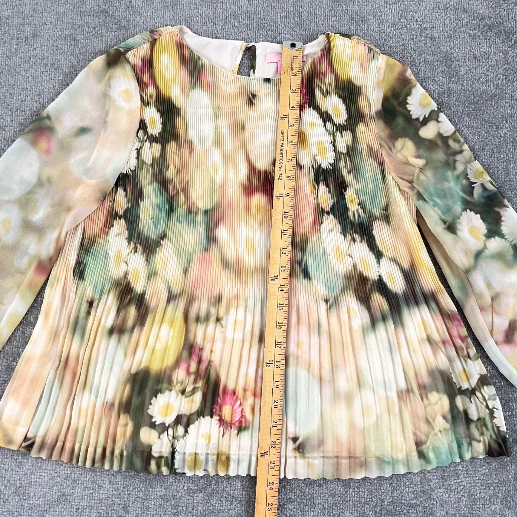 Ted Baker TED BAKER Blouse Shirt Womens 3 US 6-8 Accordion Pleated Daisy Floral Sheer Multicolor 3/4 Sleeve Size XS / US 0-2 / IT 36-38 - 3 Thumbnail