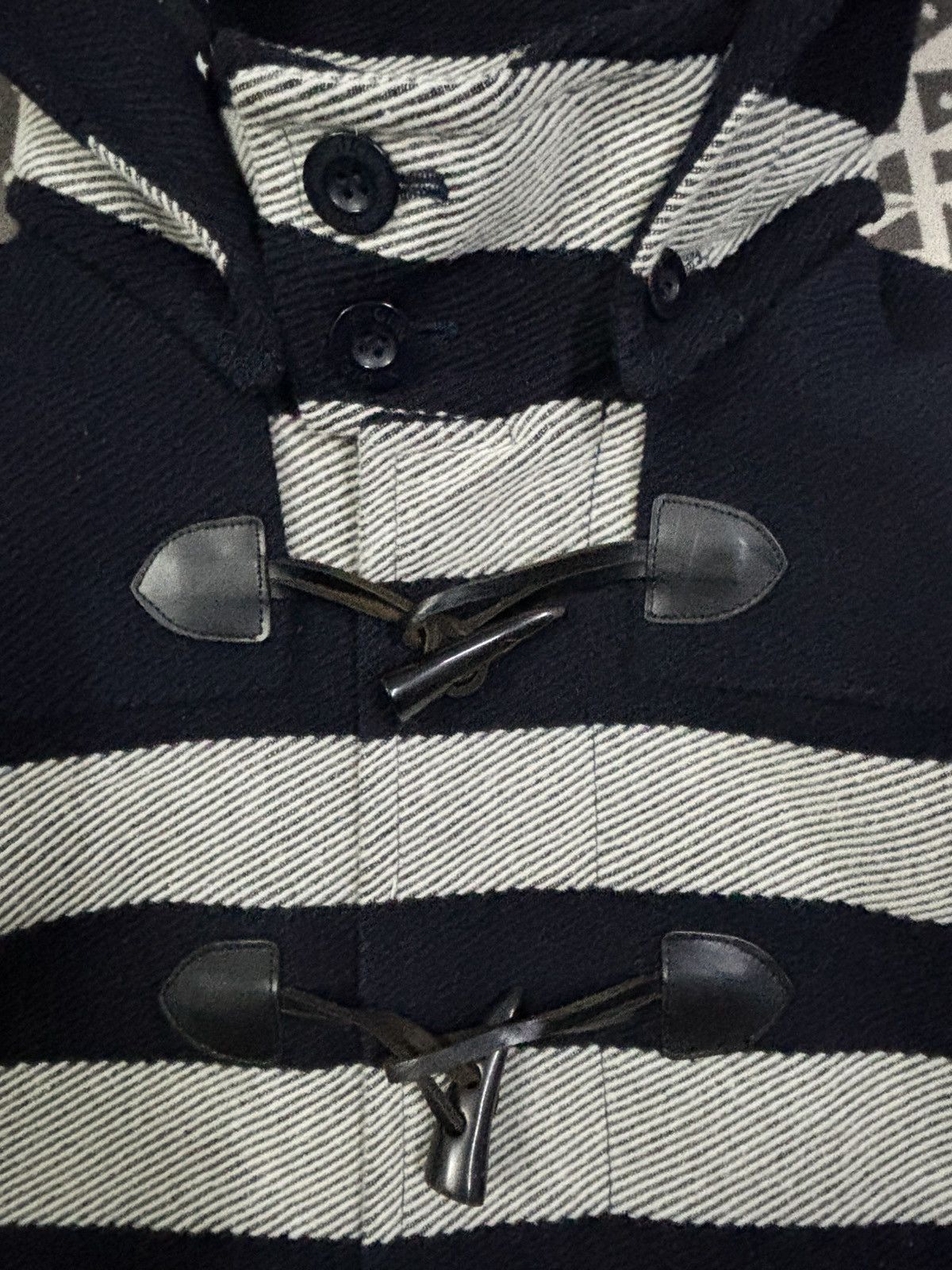 X-Girl X-Girl Navy & Grey Striped Wool Blend Hooded Duffle Jacket Size M / US 6-8 / IT 42-44 - 6 Thumbnail