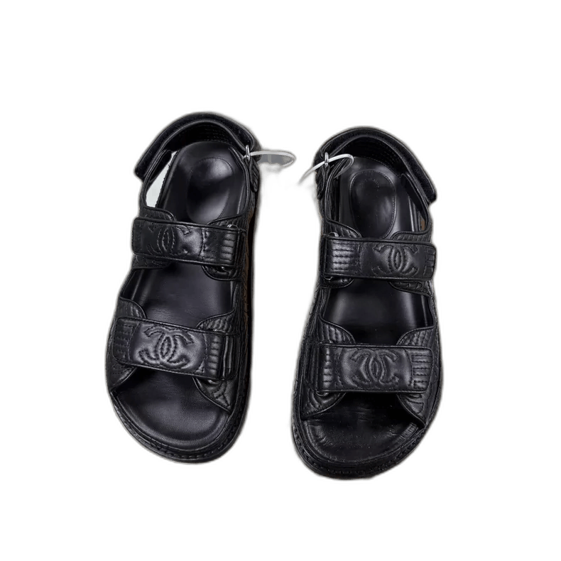CHANEL Black Velcro Strap Sandals Size 35.5