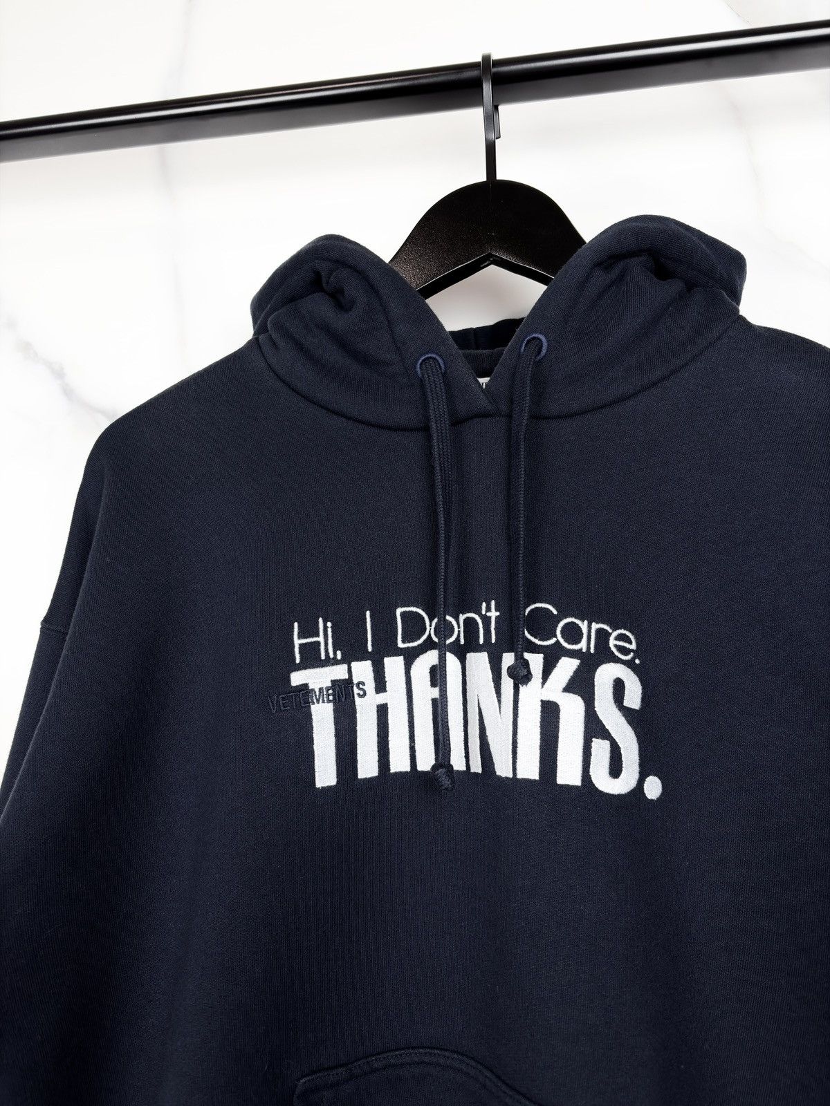 Vetements AW18 Vetements Hi I Don’t Care Thanks Hoodie Navy Demna Size US M / EU 48-50 / 2 - 3 Thumbnail