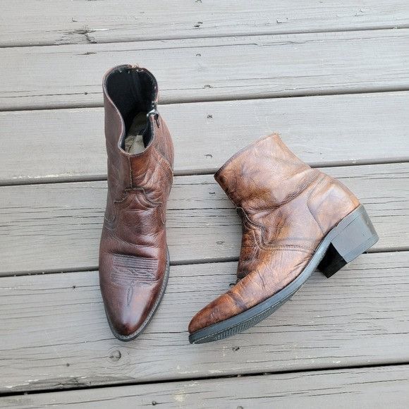 Vintage 80's Brown Leather Western Cowboy Motorcycle Moto Wor Shoes, Men's (Size 9.5)