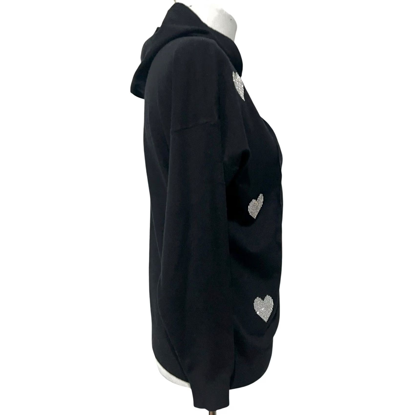 Vintage Aaeda Women’s Sweater Hooded Hoodie Rhinestone Hearts Bling Black Size S Pullover Womens Size S / US 4 / IT 40 - 5 Thumbnail