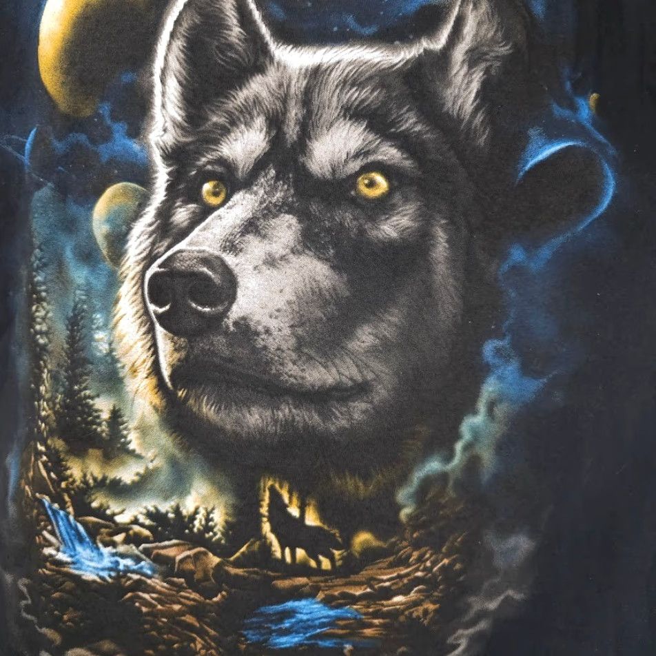 Vintage DOM Howling Wolves T Shirt Mens Large Black Nature Animal Tee Wolf Moon Crew Neck Short Sleeve Cotton Tee Size US L / EU 52-54 / 3 - 3 Thumbnail