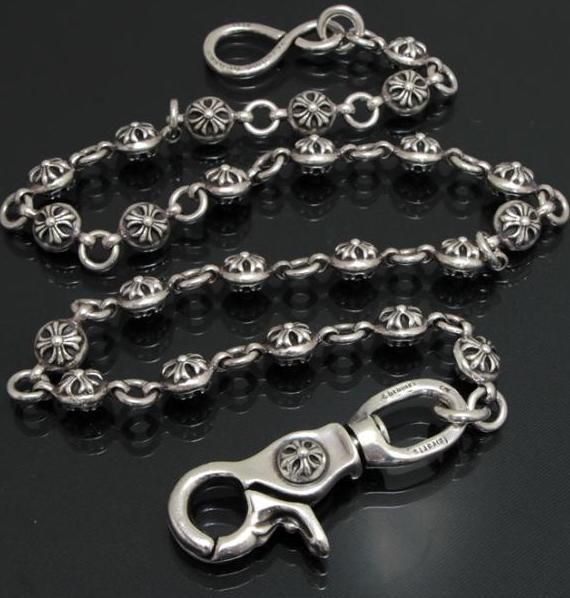 Pre-owned Chrome Hearts Cross Ball Wallet Chain In Silver