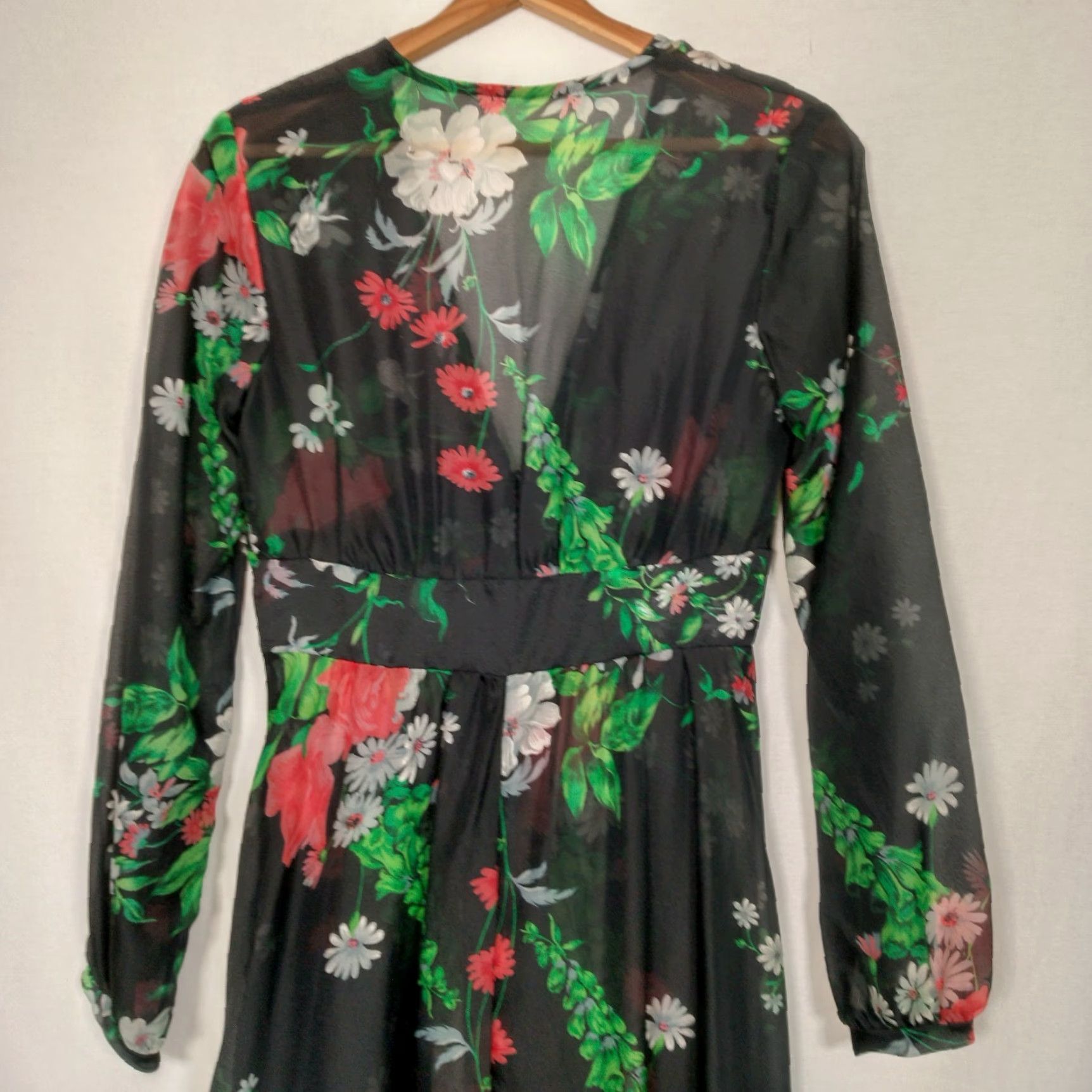 Vintage VINTAGE 1970s Sheer Dress Robe Cover Up Maxi Black Daisy Floral Bohemian Women Size 5/6 Size S / US 4 / IT 40 - 4 Thumbnail