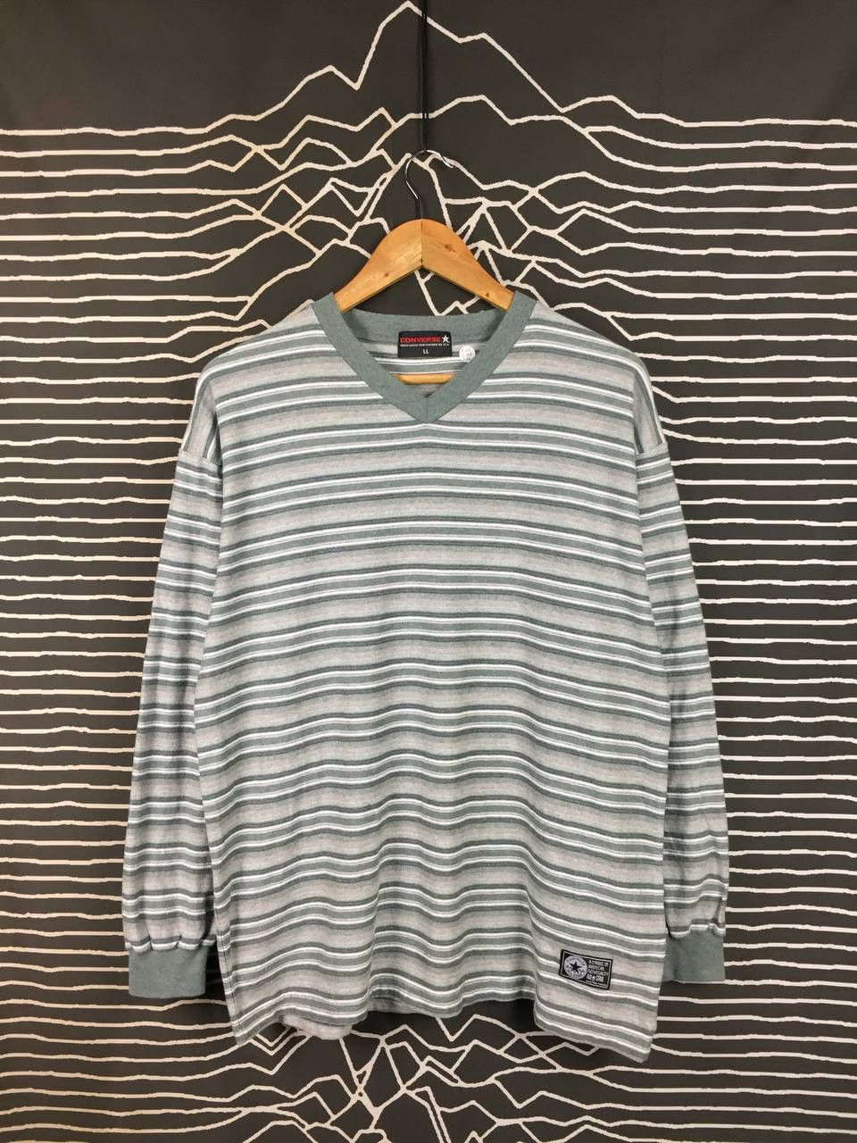 Converse Vtg Converse All Star Striped Long Sleeve V-Neck Tee Size US XL / EU 56 / 4 - 2 Thumbnail