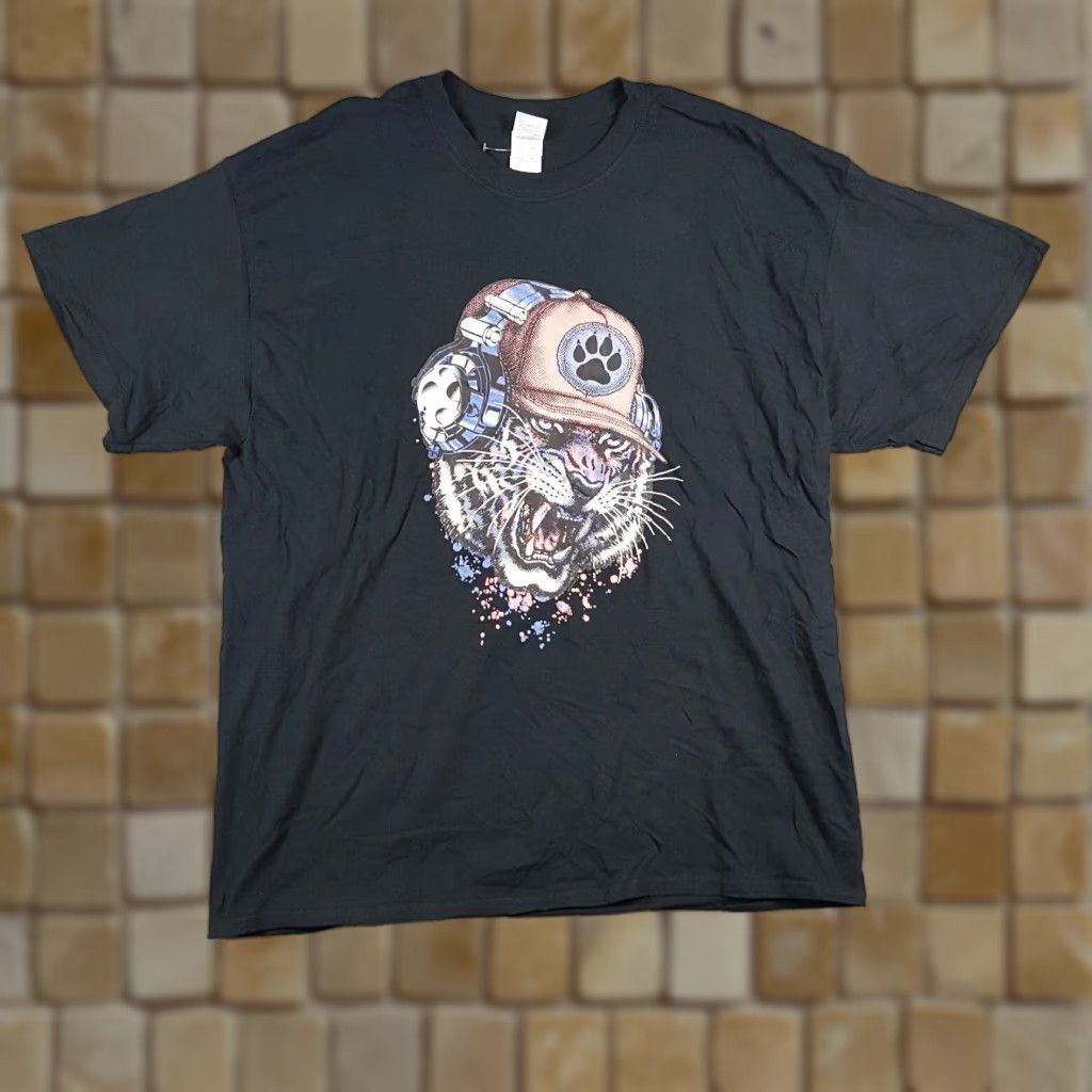 Gildan Vintage Gildan Men's T-Shirt XL Black Retro 90s Y2K Music Art Tiger Skull Logo Size US XL / EU 56 / 4 - 1 Thumbnail