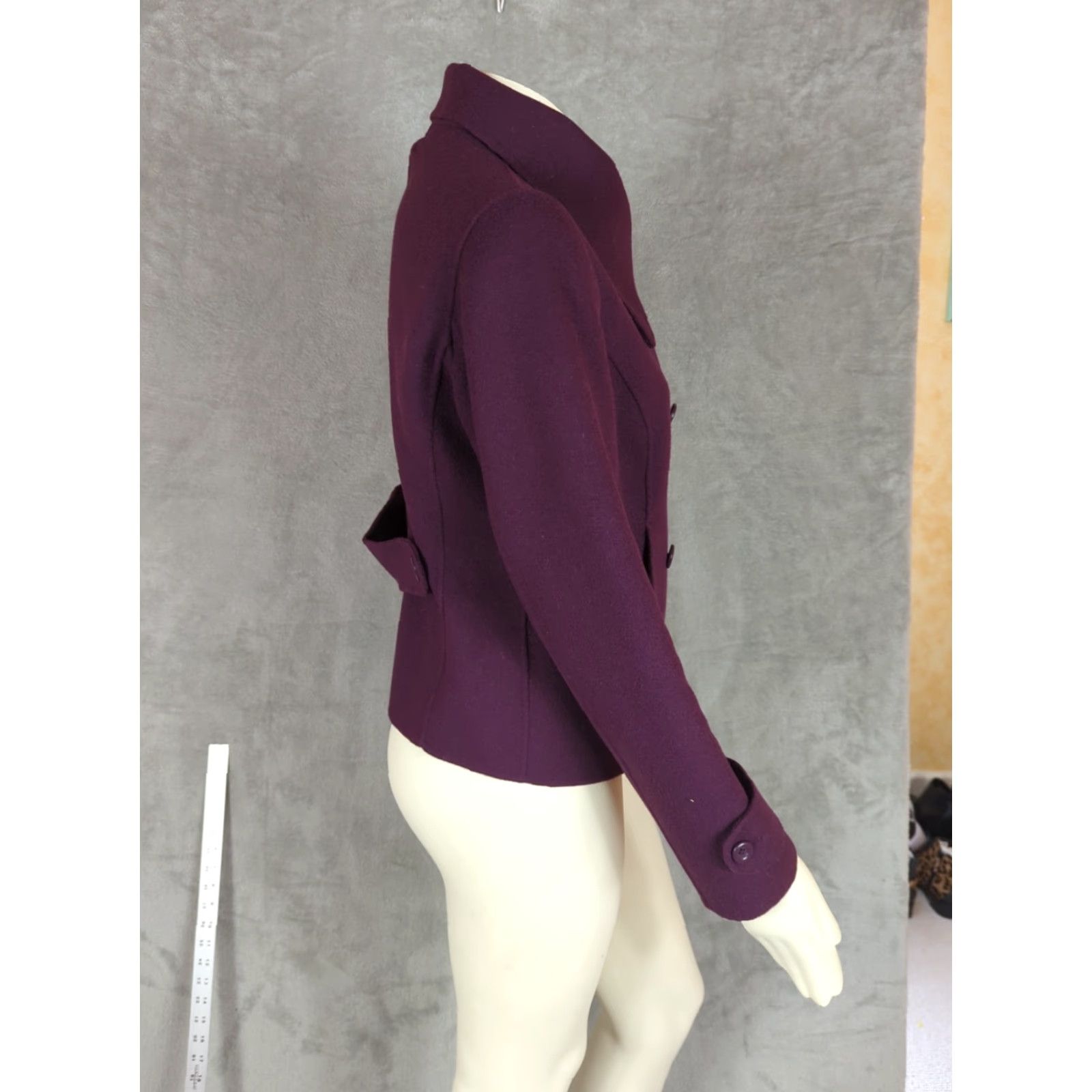 Nautica Womens Pea Coat Jacket Wool Short Size M Eggplant Purple Pockets Cambridge Dry Goods Regular Long Sleeve Button Front Casual Business Travel Size 32" / US 10 / IT 46 - 4 Thumbnail