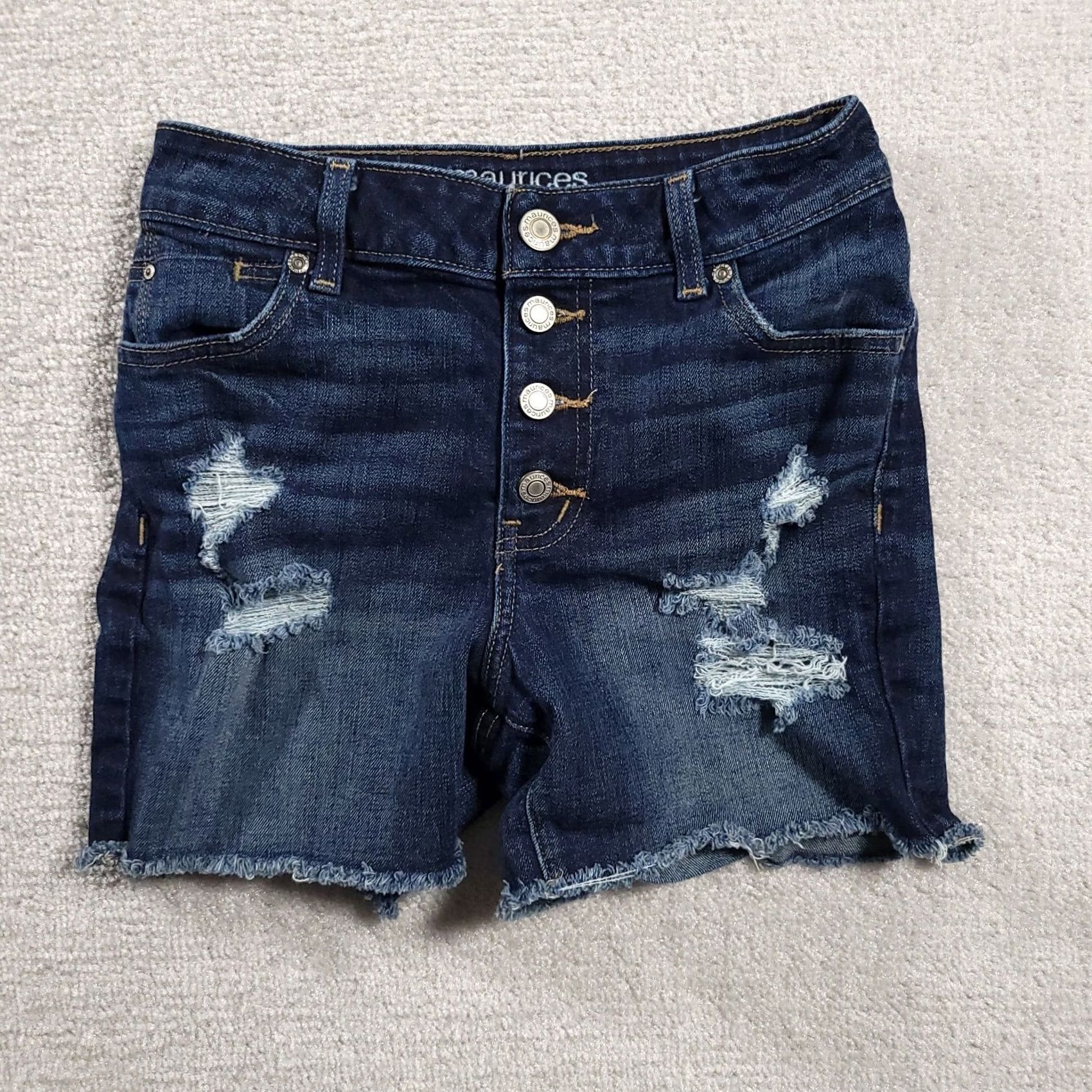 Vintage Maurices Denim Jean Shorts Womens 2 High Rise Distressed Blue Button Fly - Vintage Size 26" / US 2 / IT 38 - 2 Thumbnail