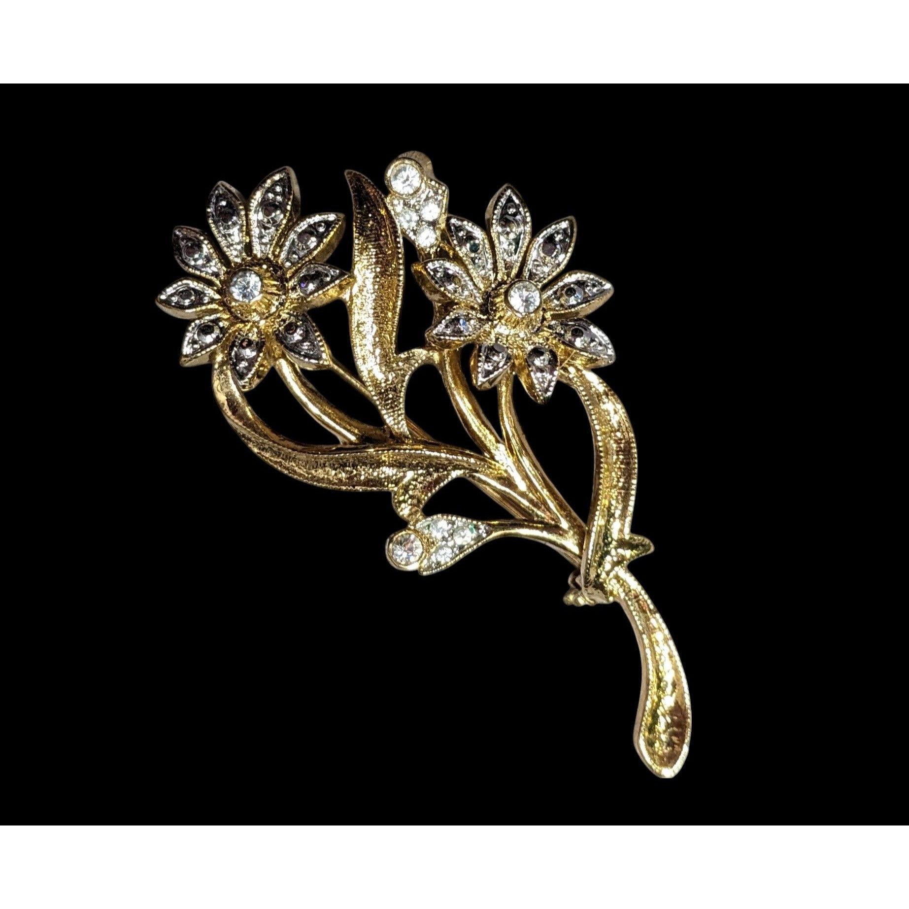 Other Vintage Floral Silver And Gold Tone Rhinestone Brooch Size ONE SIZE - 2 Thumbnail