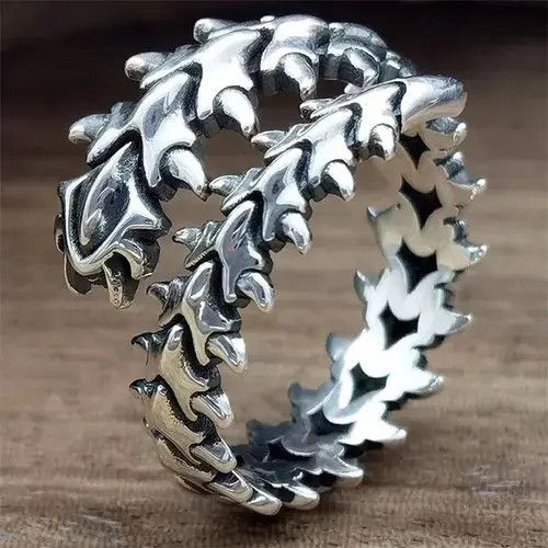 Jewelry × Ring Of Fire Skeleton Ring Spine Bones Goth Punk Rock Jewelry Chrome Size ONE SIZE - 4 Thumbnail
