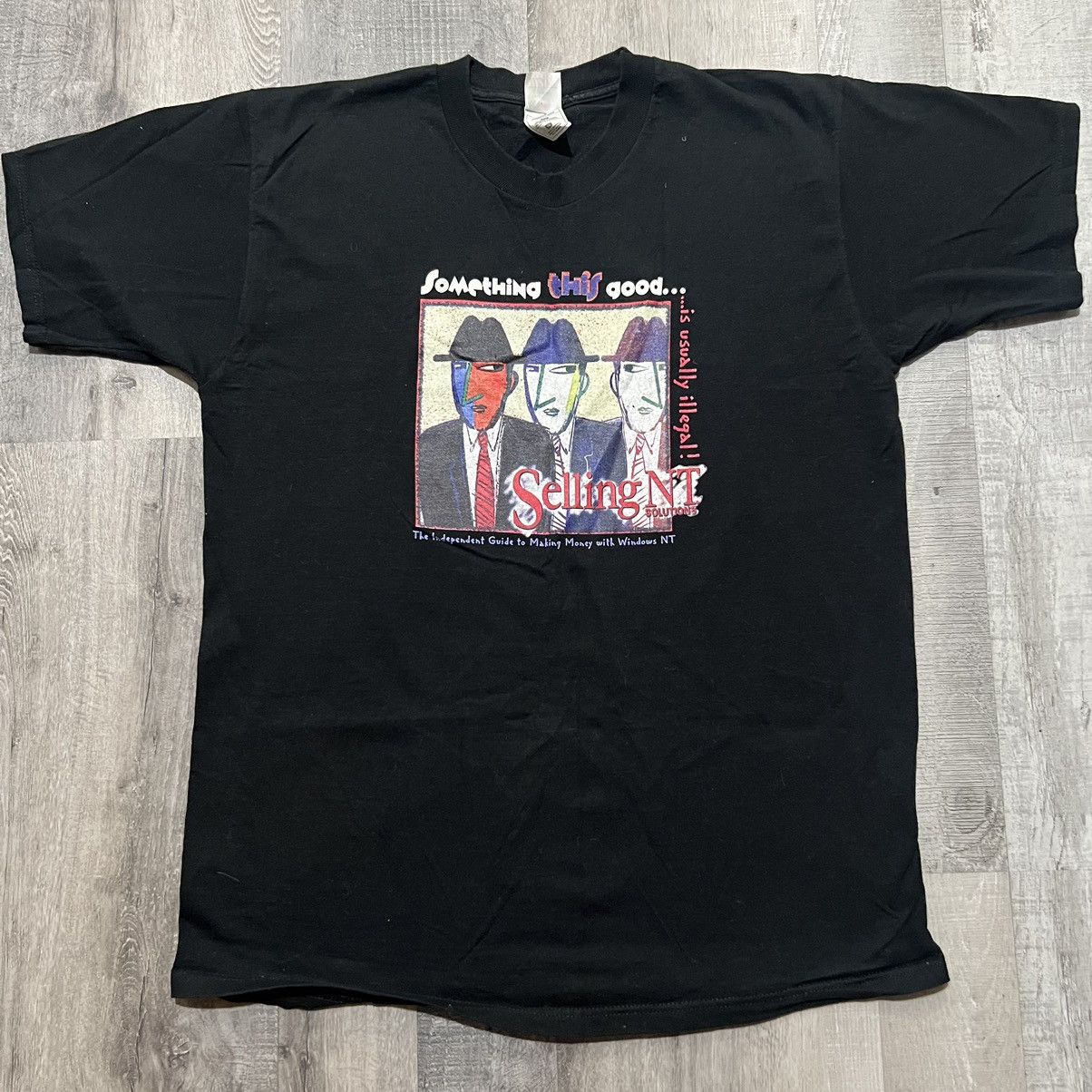 Fruit Of The Loom × Vintage VTG Windows NT Solutions Black Computer Tech T Shirt Size US XL / EU 56 / 4 - 1 Thumbnail