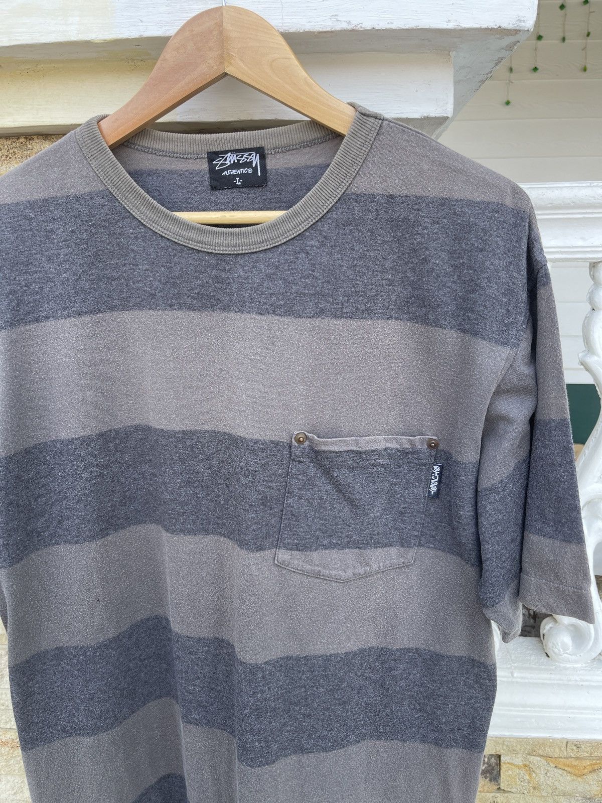 Stussy Rarest🔥Vtg90s STUSSY Striped Pocket Single Stitch Tee Size US L / EU 52-54 / 3 - 1 Thumbnail