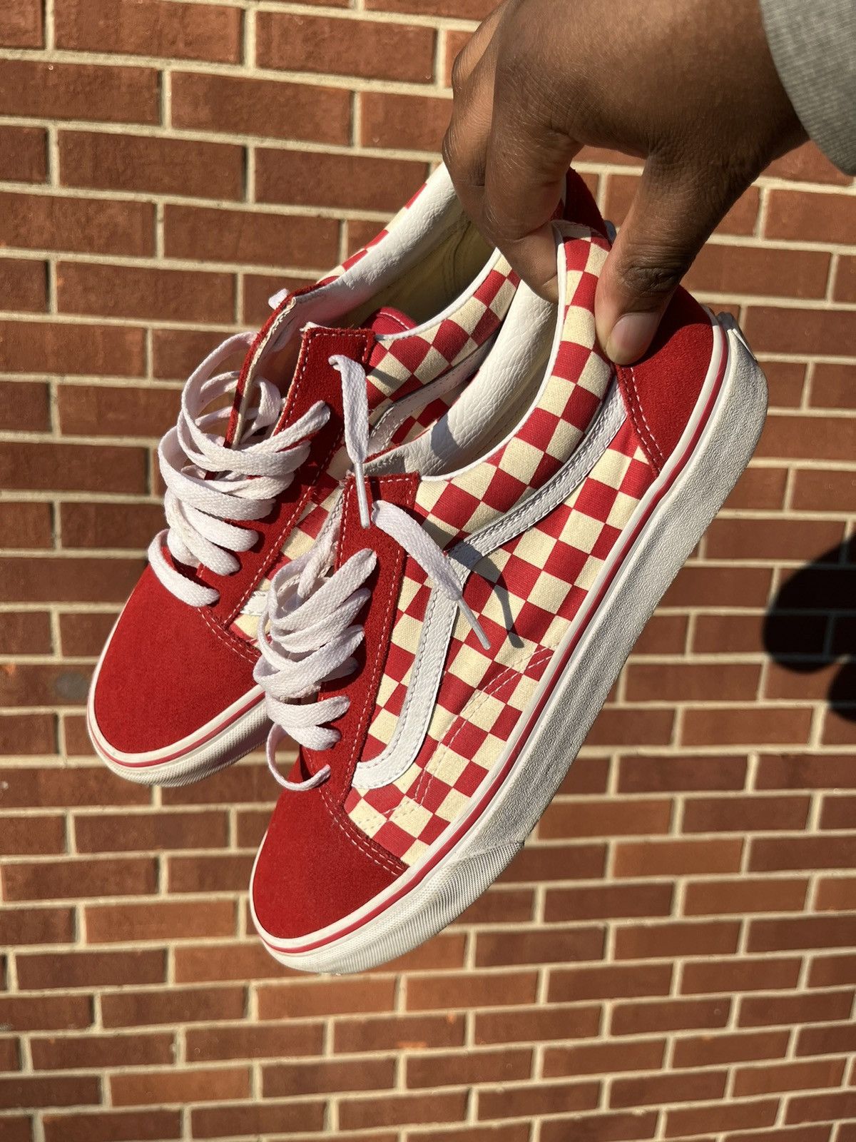 Red vans checkerboard old skool on sale