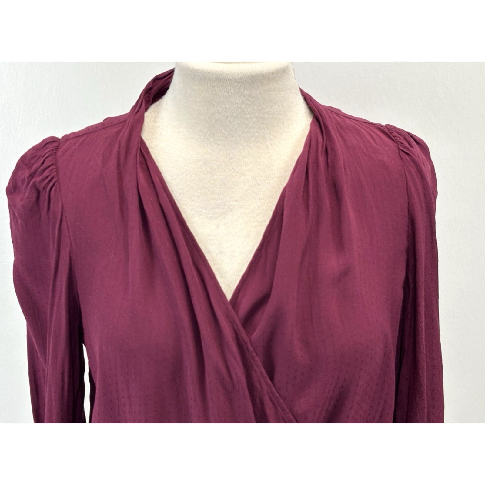 Vintage Sezane Abelia Blouse Wrap Around Long Sleeve Top Burgundy Secretary Size 36 US 6 Slim Viscose Floral Knit Womens Shirt Size XS / US 0-2 / IT 36-38 - 5 Thumbnail